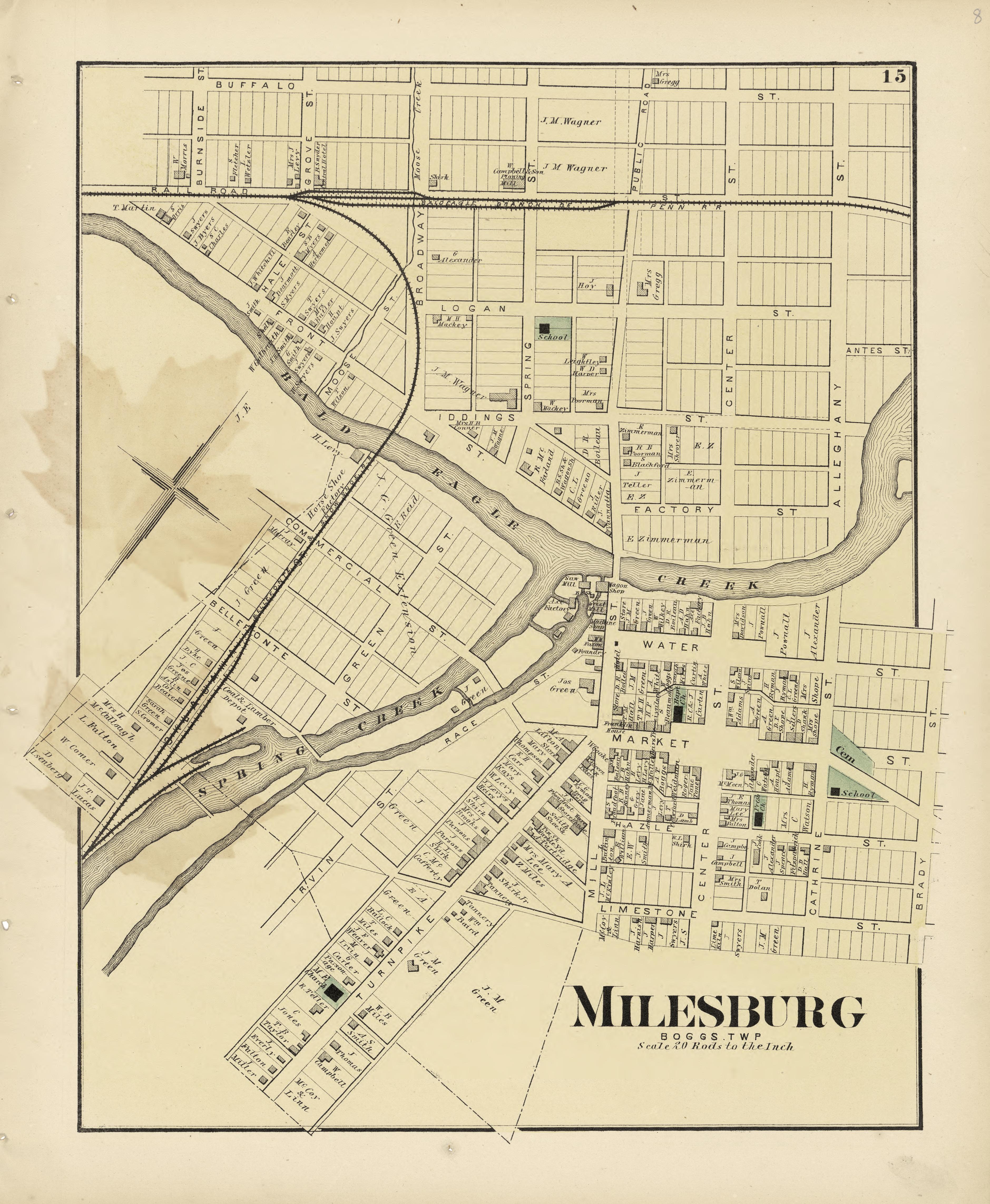 Milesburg from Atlas of Centre County, Pennsylvania 1874 by Relic Map Company