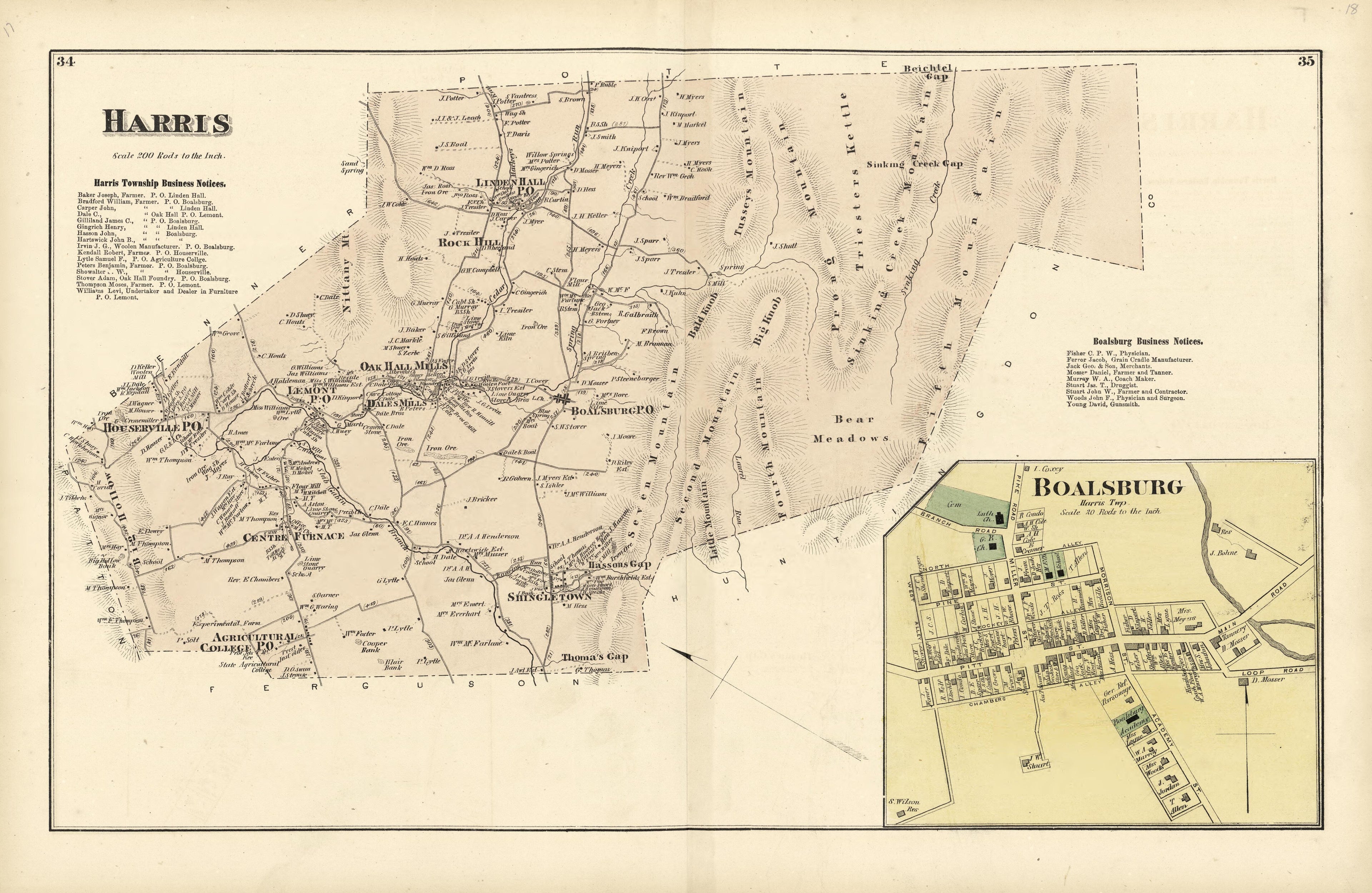 Harris; Boalsburg from Atlas of Centre County, Pennsylvania 1874 by Relic Map Company