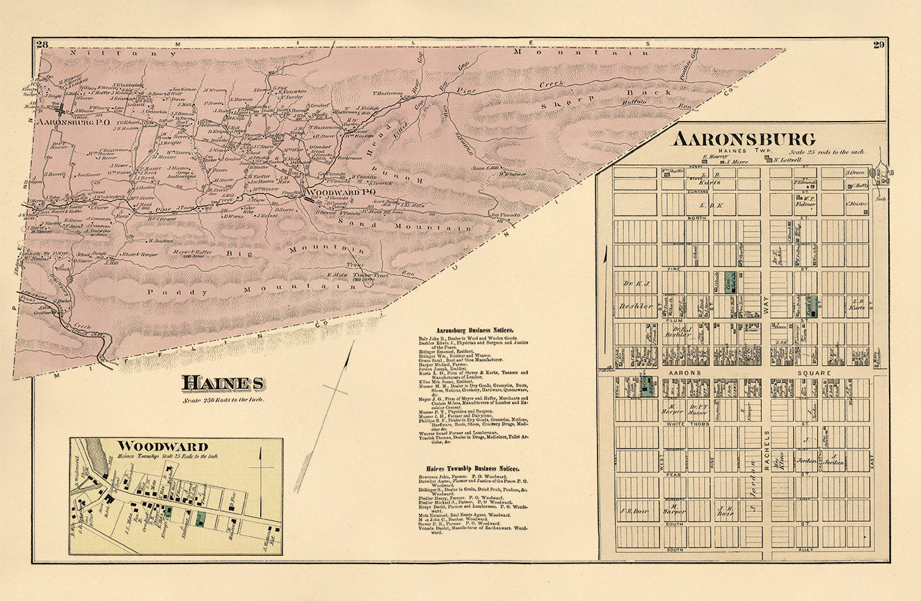 Haines; Aaronsburg; Woodward from Atlas of Centre County, Pennsylvania 1874