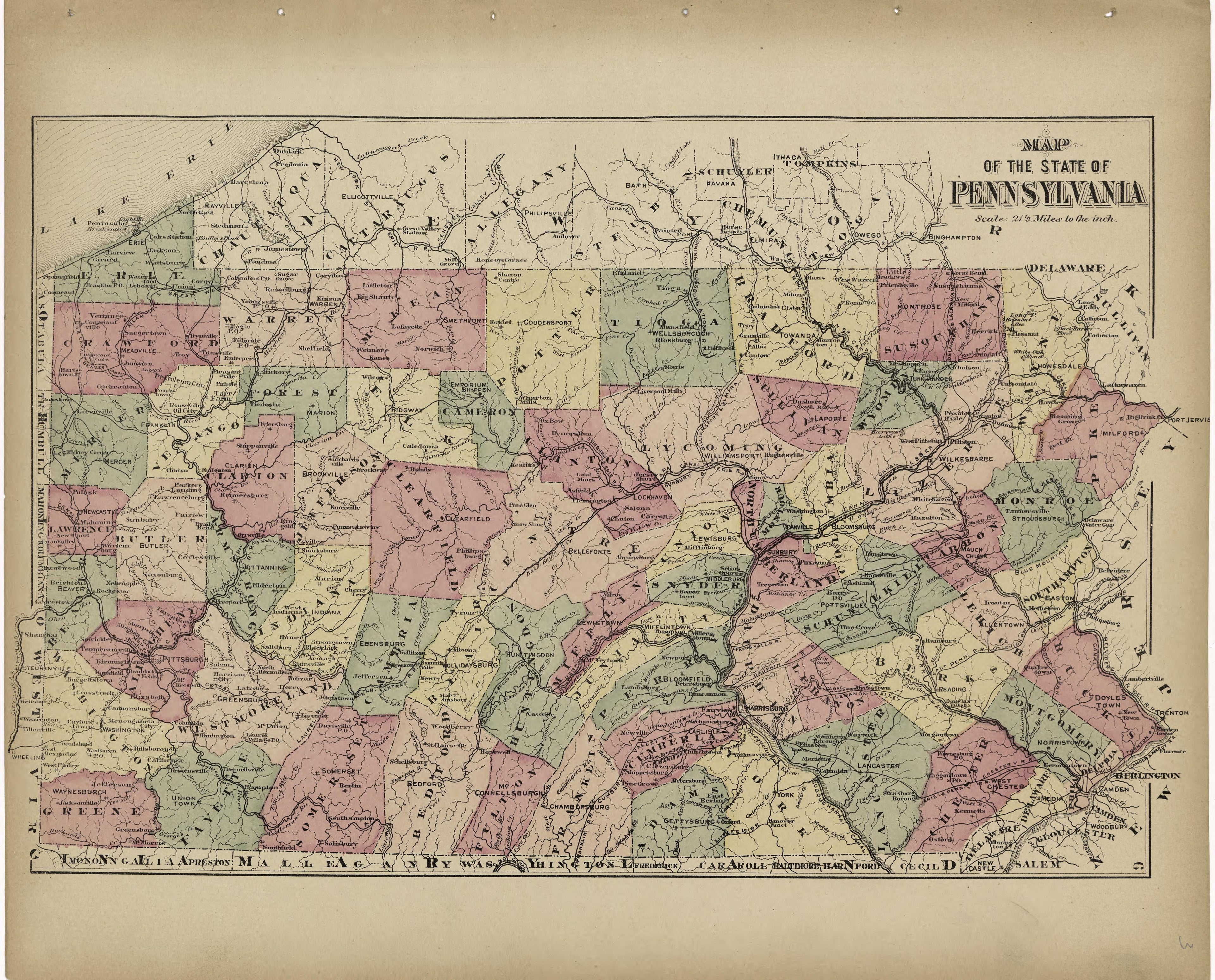 Map of the State of Pennsylvania from Atlas of Centre County, Pennsylvania 1874 by Relic Map Company