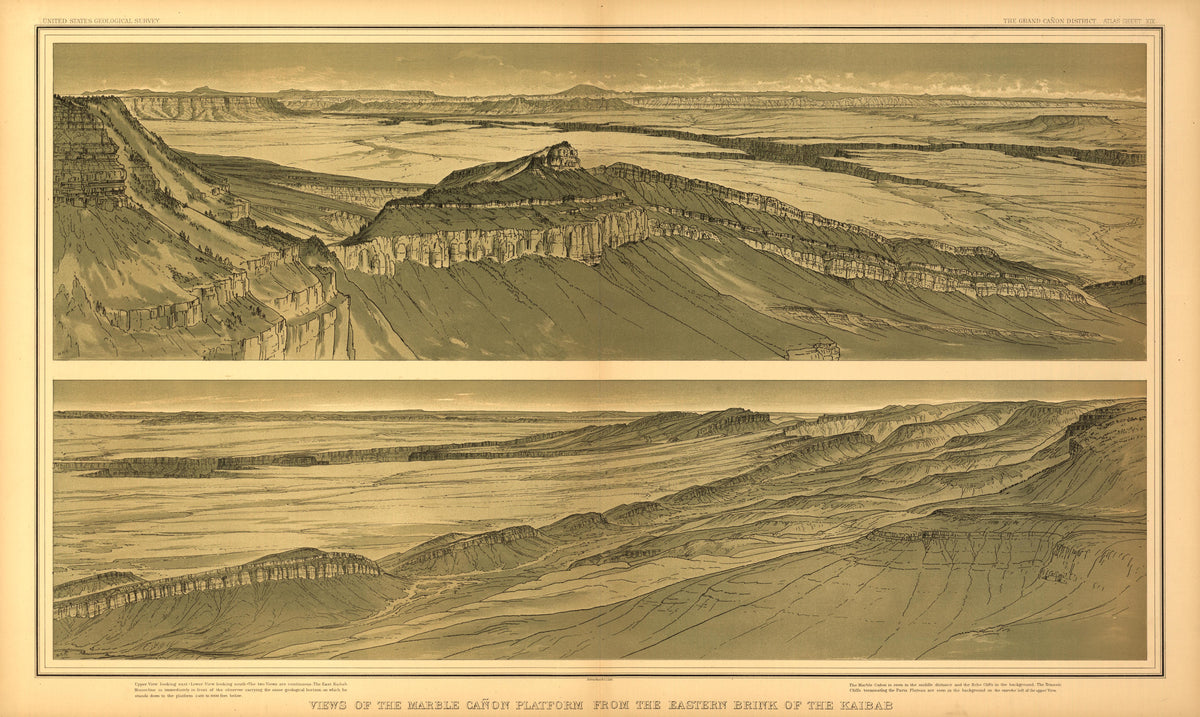 Sheet XIX - Views from the Marble Canon Platform from the Eastern Brink of the K from Tertiary History of the Grand Cañon District, With Atlas 1882 by Relic Map Company
