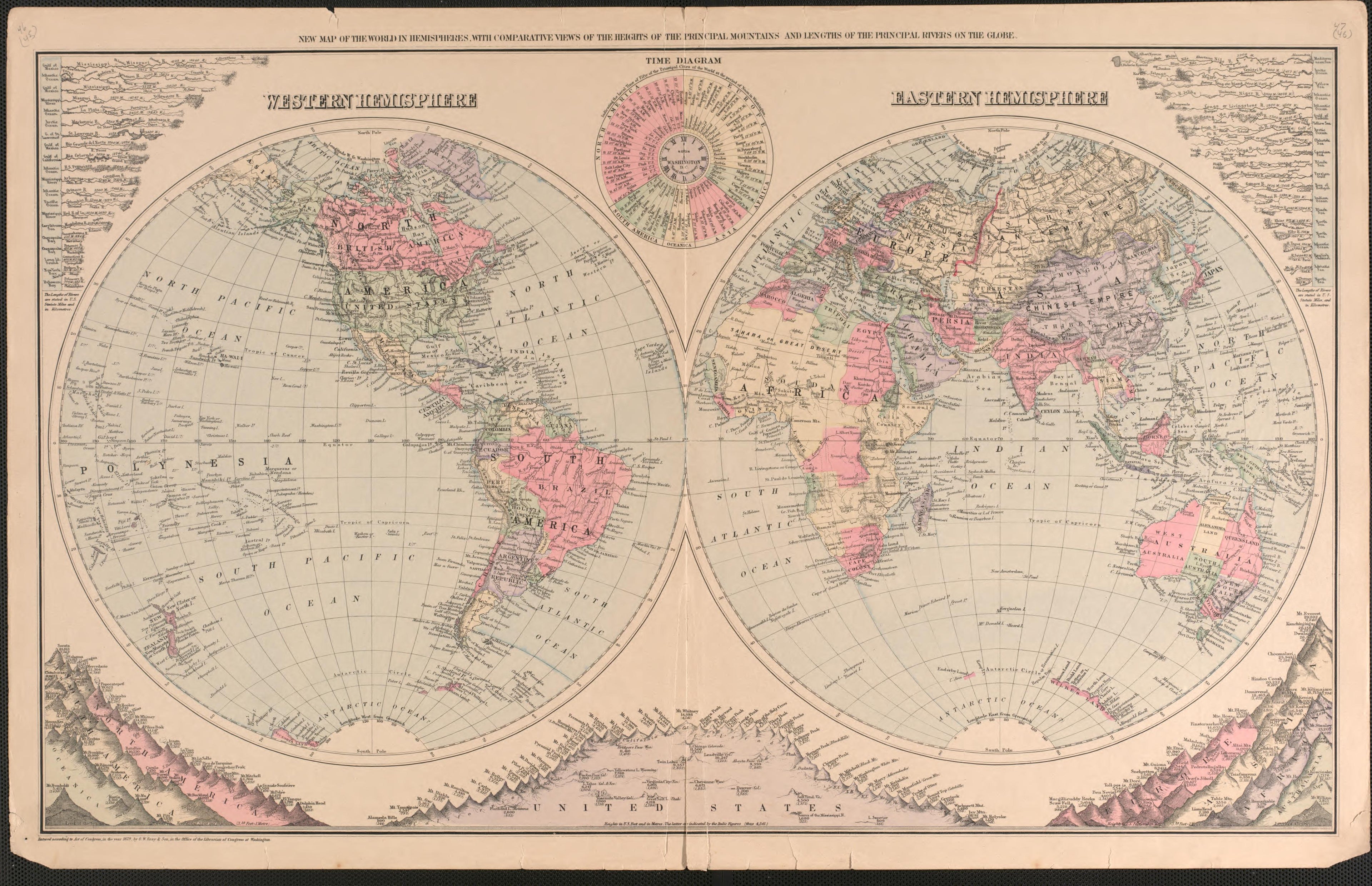 Eastern and Western Hemisphere from Atlas of Logan County, Ohio 1890 by Relic Map Company