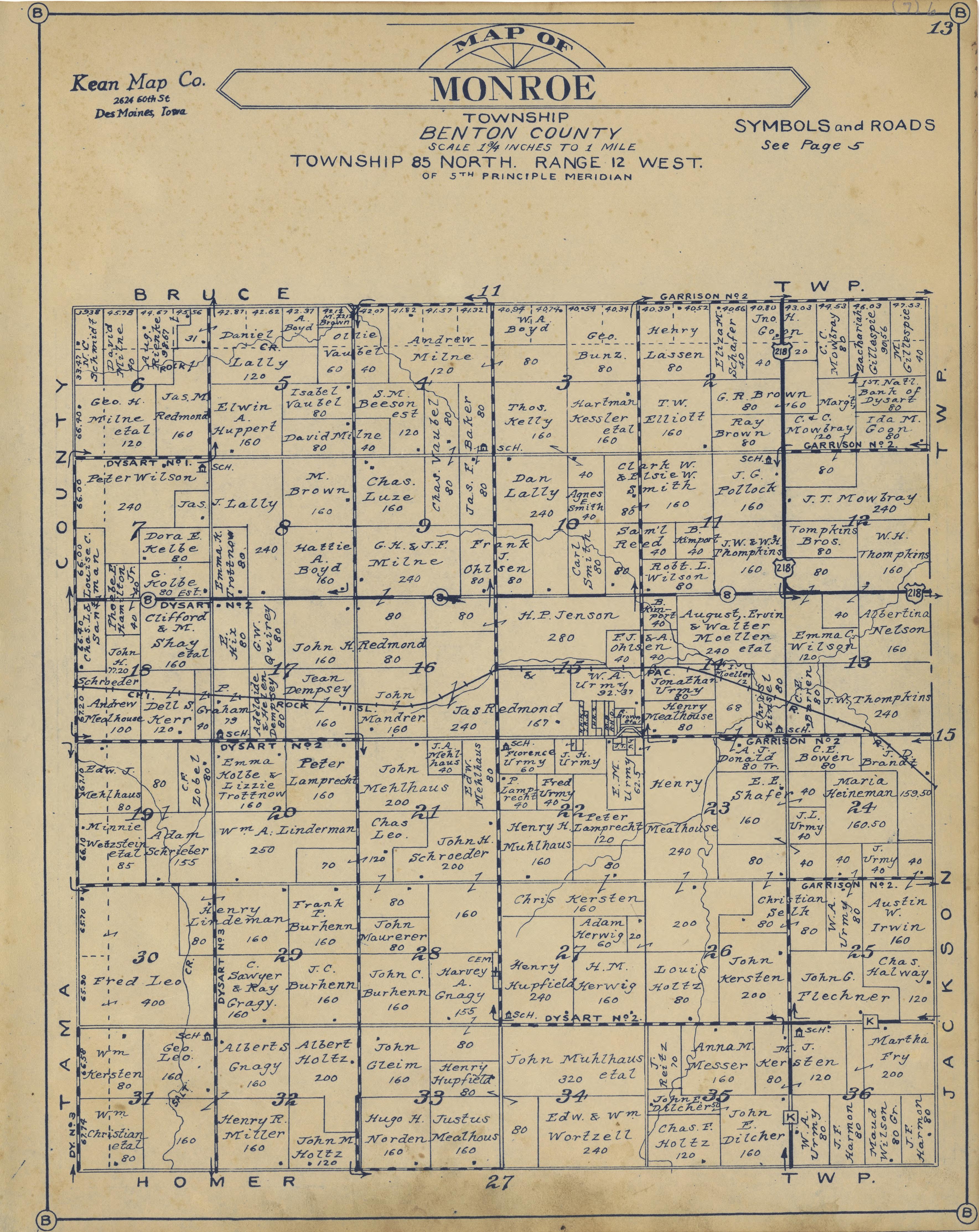 Monroe Township from Atlas of Benton County, Iowa 1930 by Relic Map Company