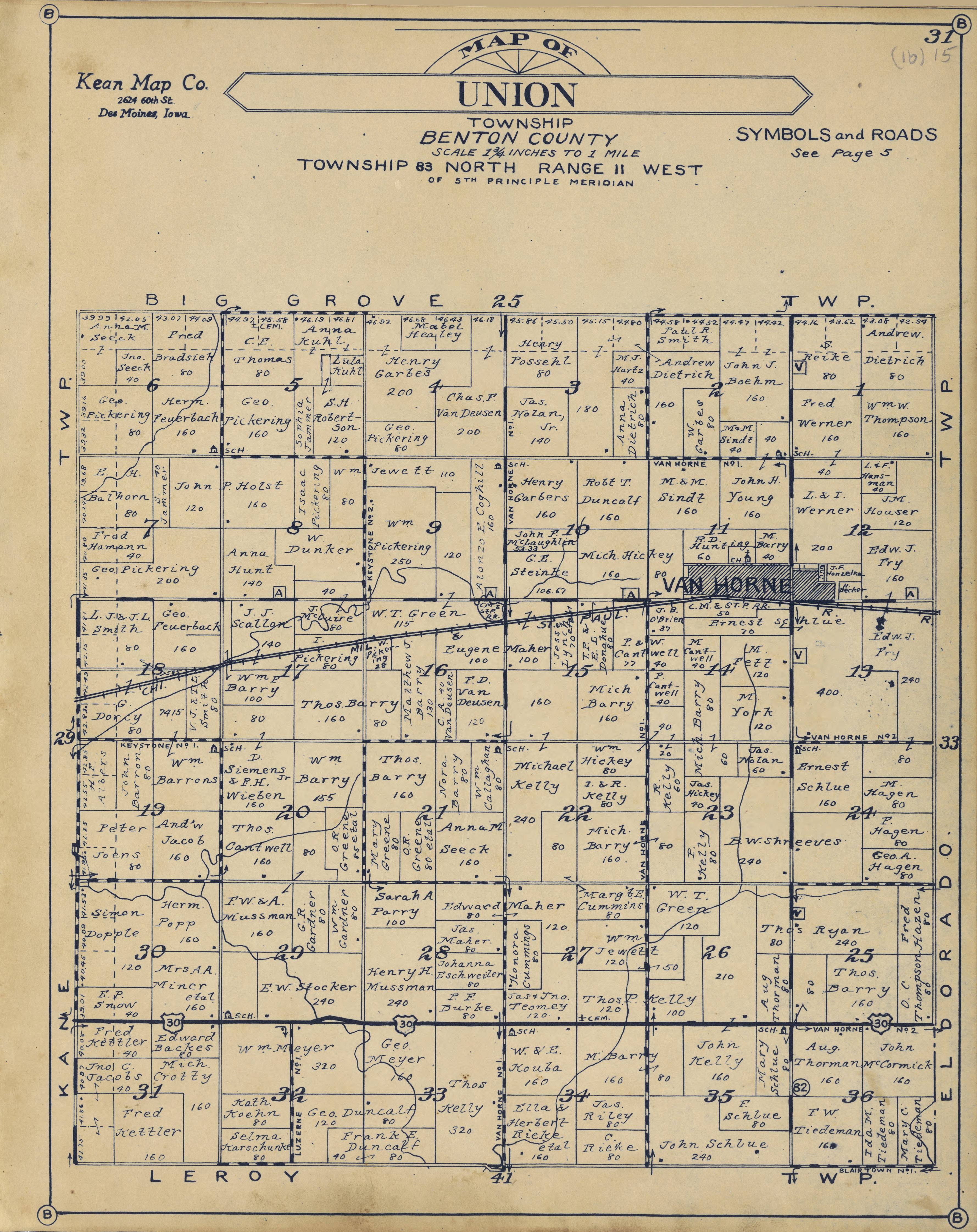 Union Township from Atlas of Benton County, Iowa 1930 by Relic Map Company