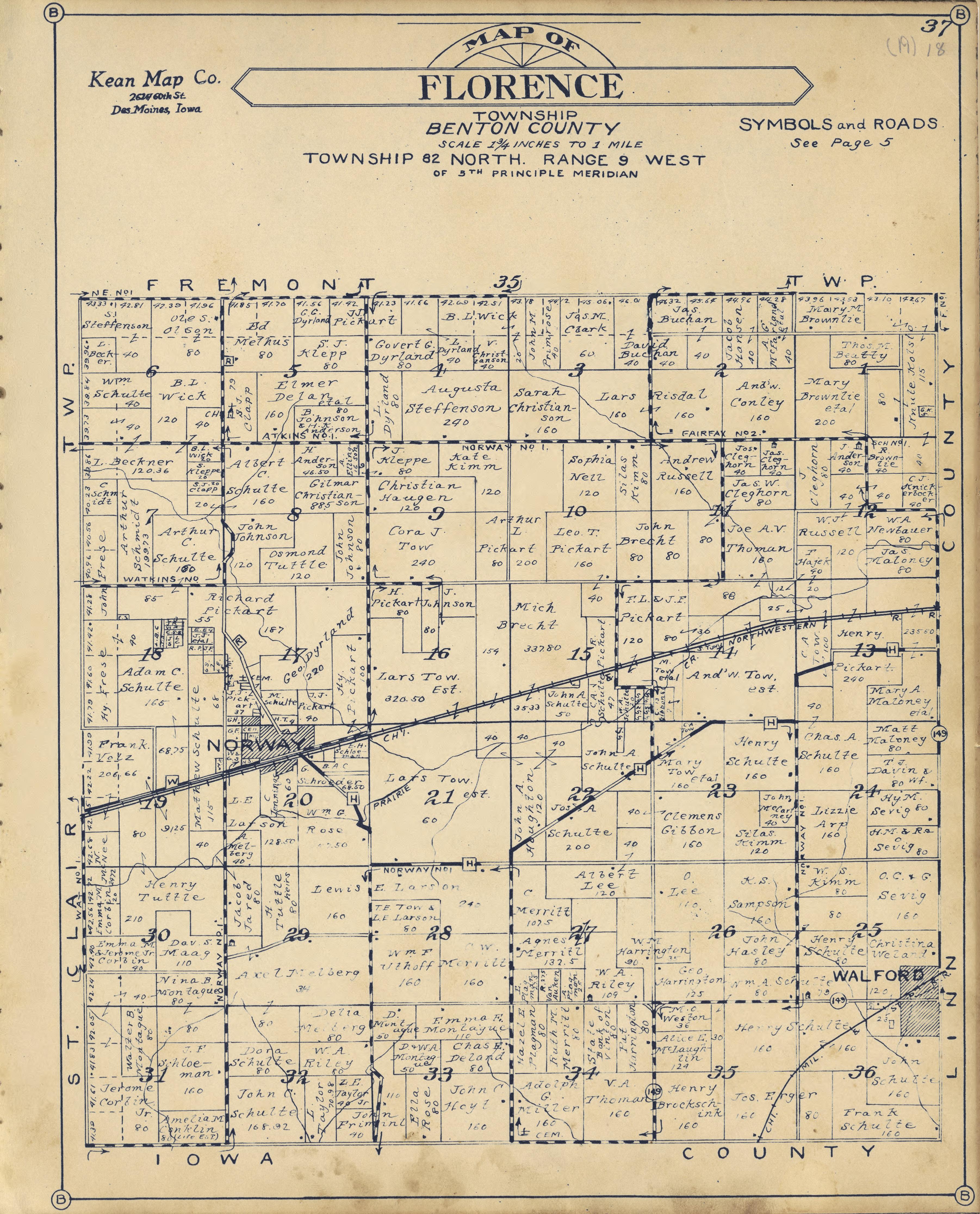 Florence Township from Atlas of Benton County, Iowa 1930 by Relic Map Company