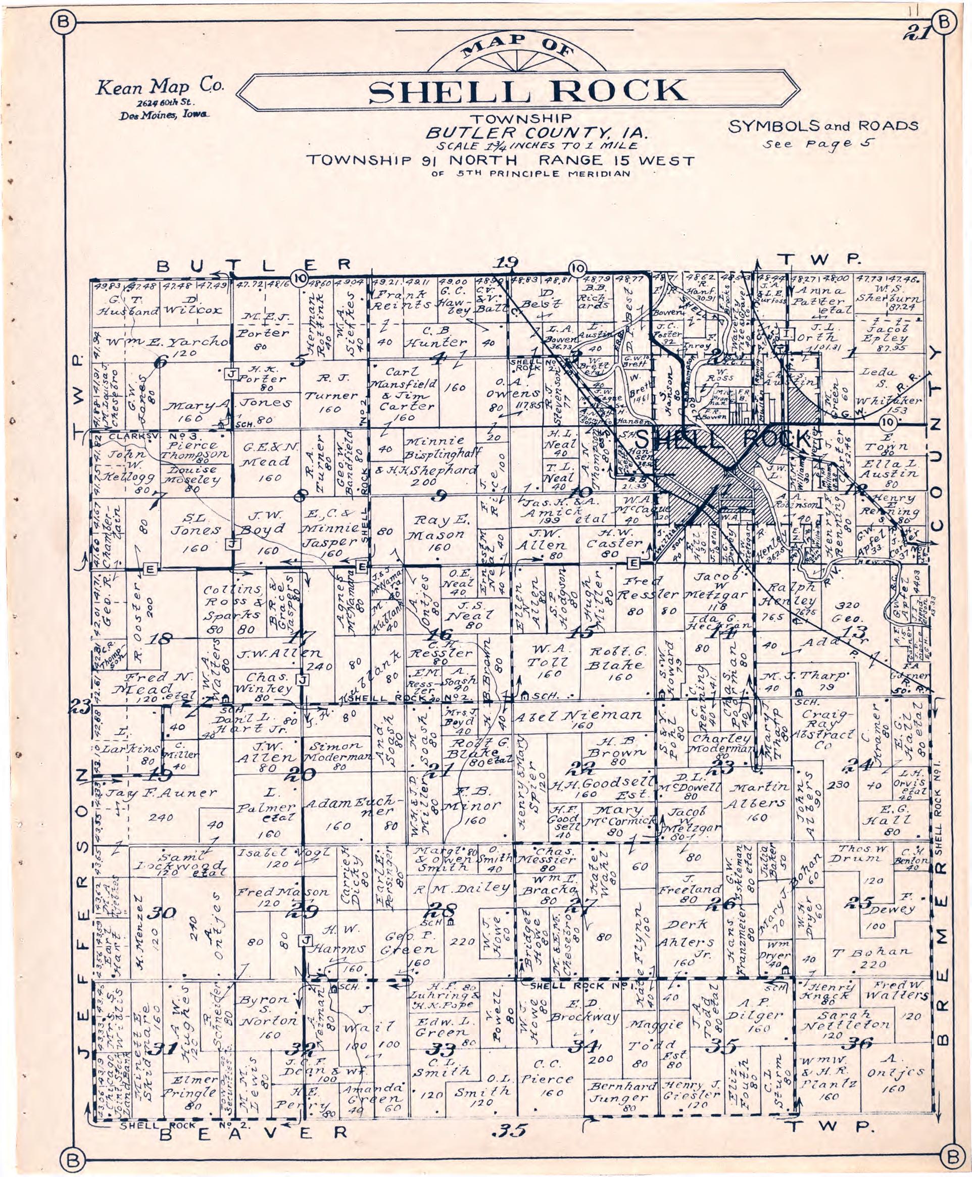 Map of Shell Rock Township Butler County, Iowa from Atlas of Butler County, Iowa 1930 by Relic Map Company