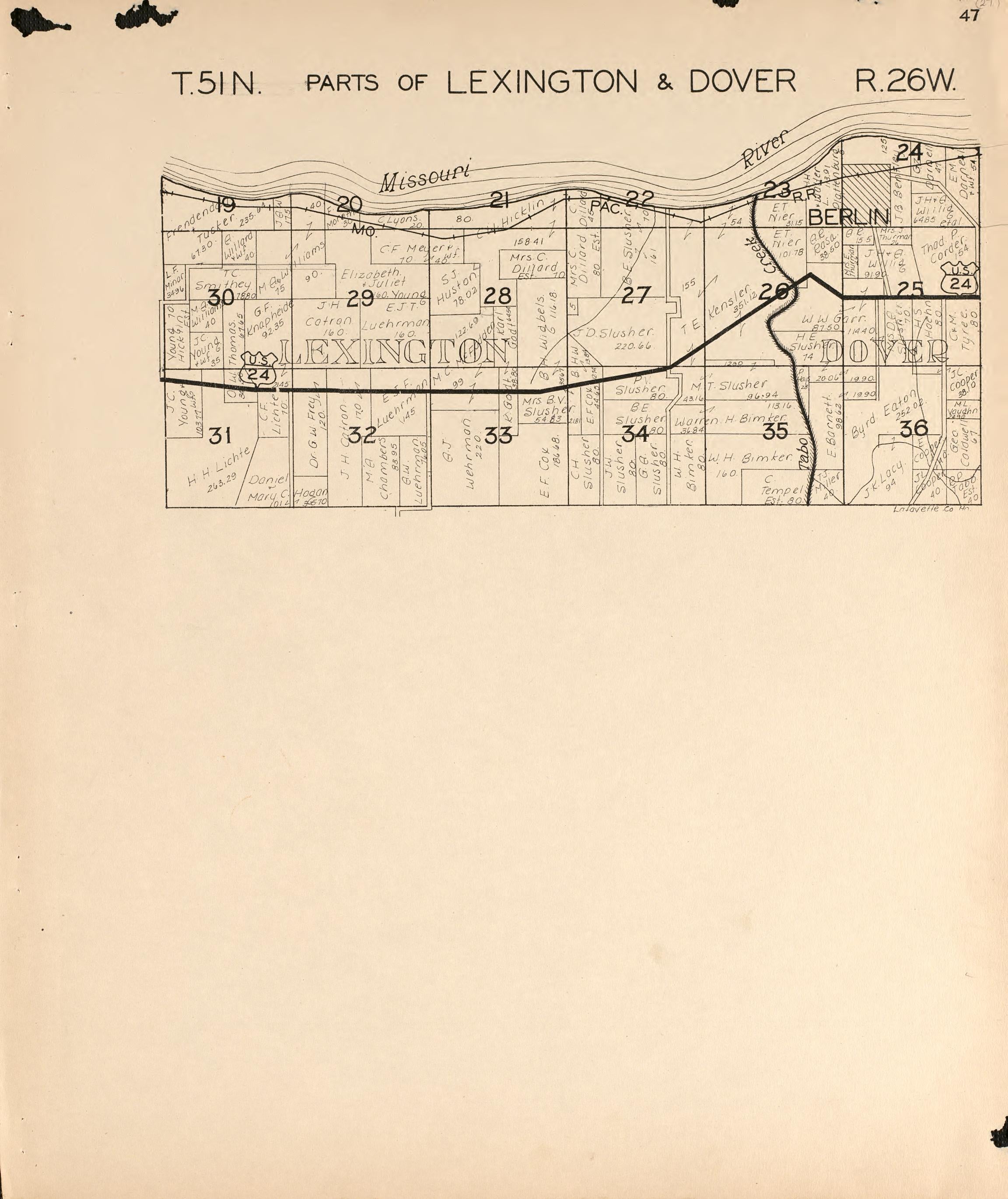 Lexington and Dover from Atlas of Lafayette County, Missouri 1920 by Relic Map Company