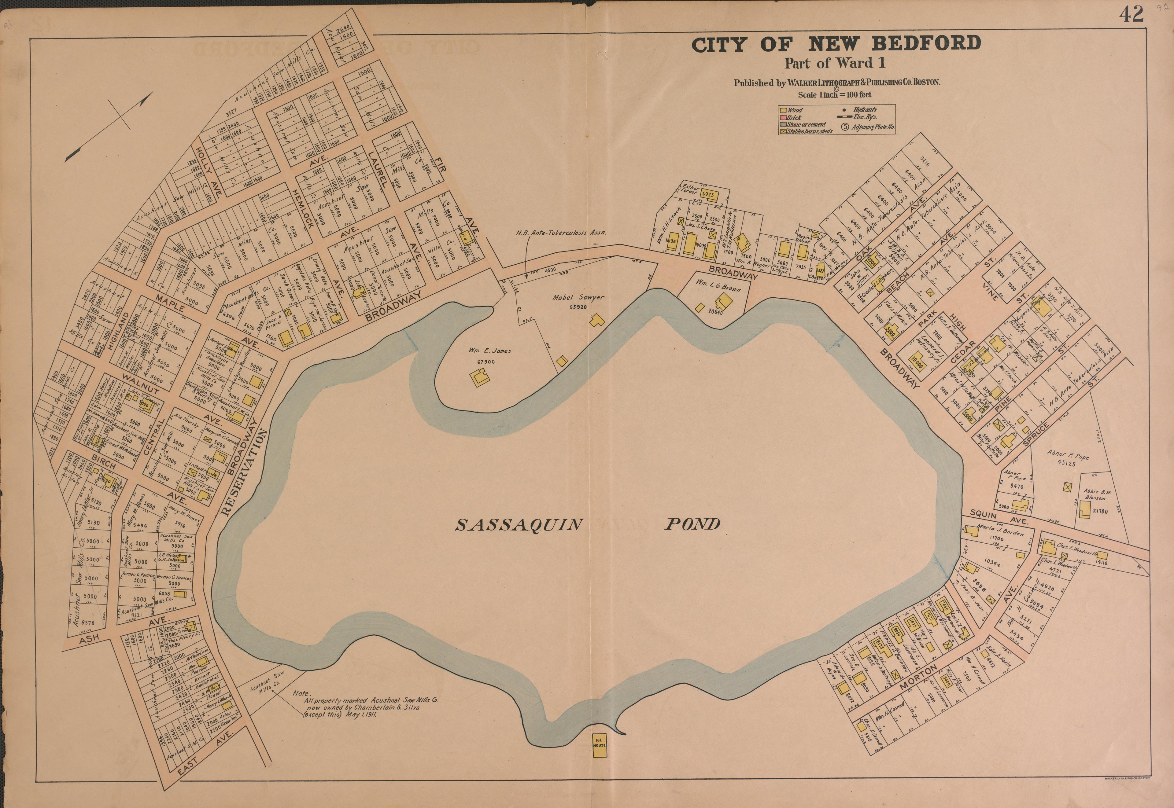 City of New Bedford--end from Atlas of the City of New Bedford, Massachusetts : Based On Plans In the Office of the City Engineer 1911 by Relic Map Company