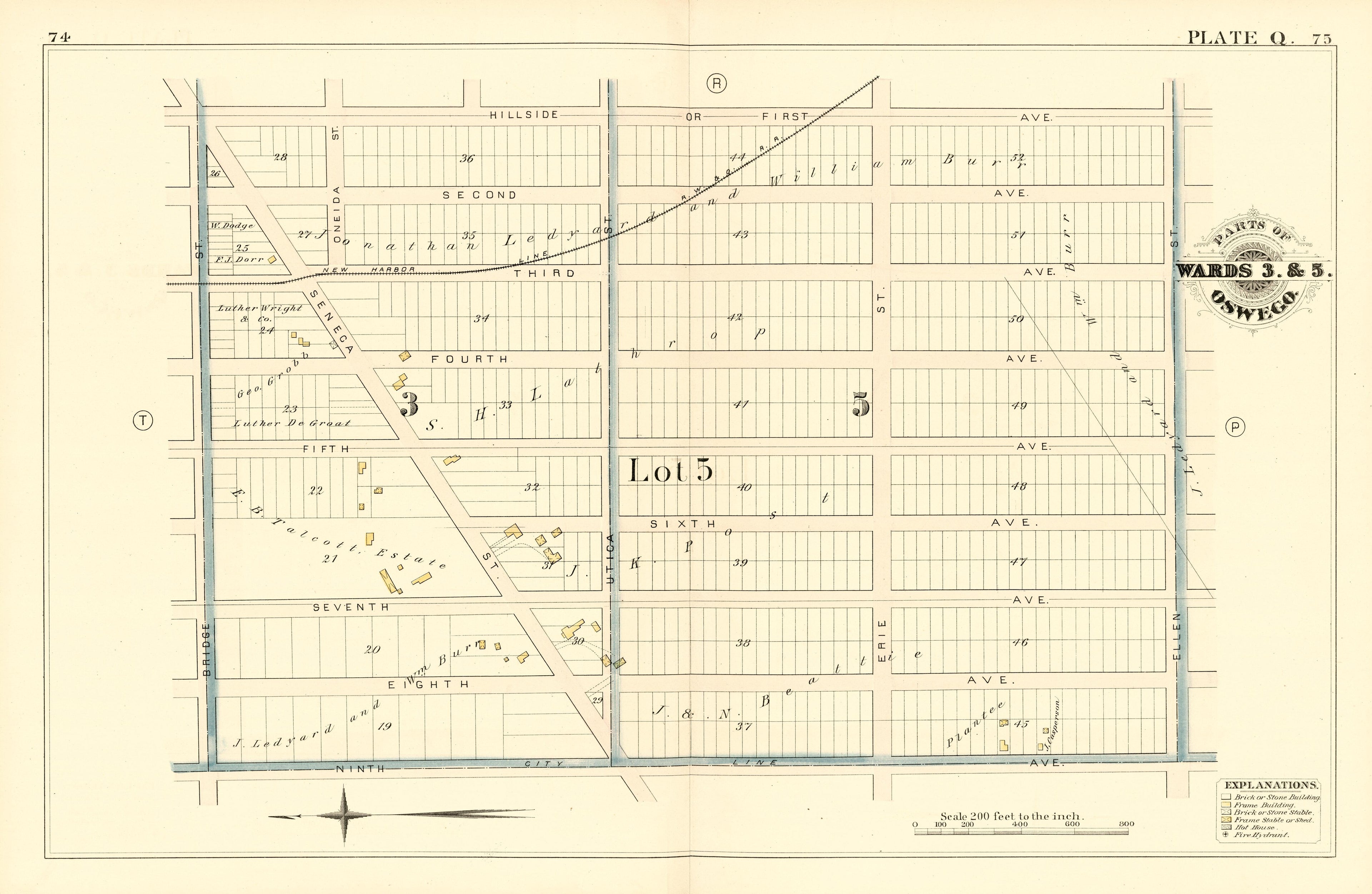 Parts of Wards 3. & 5. Oswego. Plate Q. from City Atlas of Oswego, New York : from Official Records, Private Plans and Actual Surveys 1880 by Relic Map Company