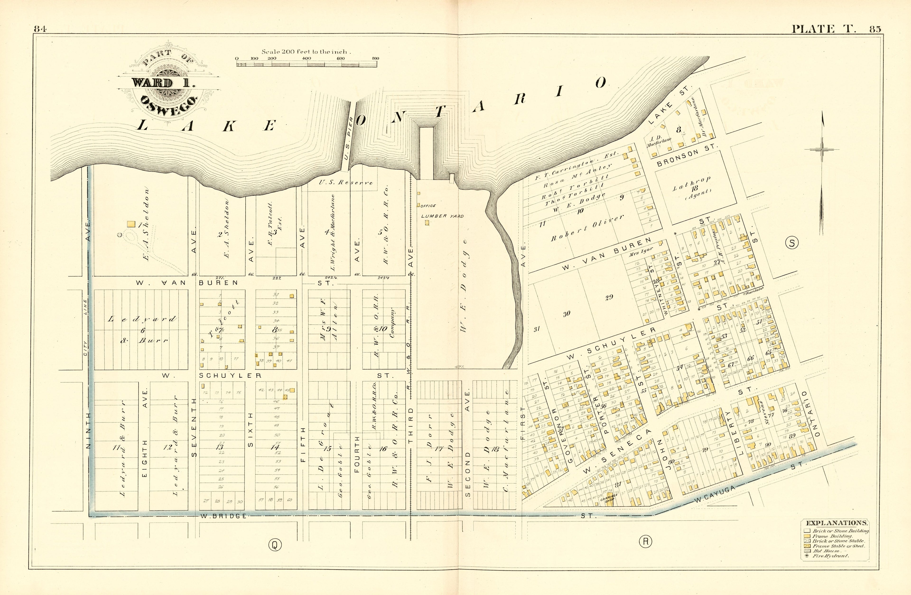 Part of Ward 1. Oswego. Plate T. from City Atlas of Oswego, New York : from Official Records, Private Plans and Actual Surveys 1880 by Relic Map Company
