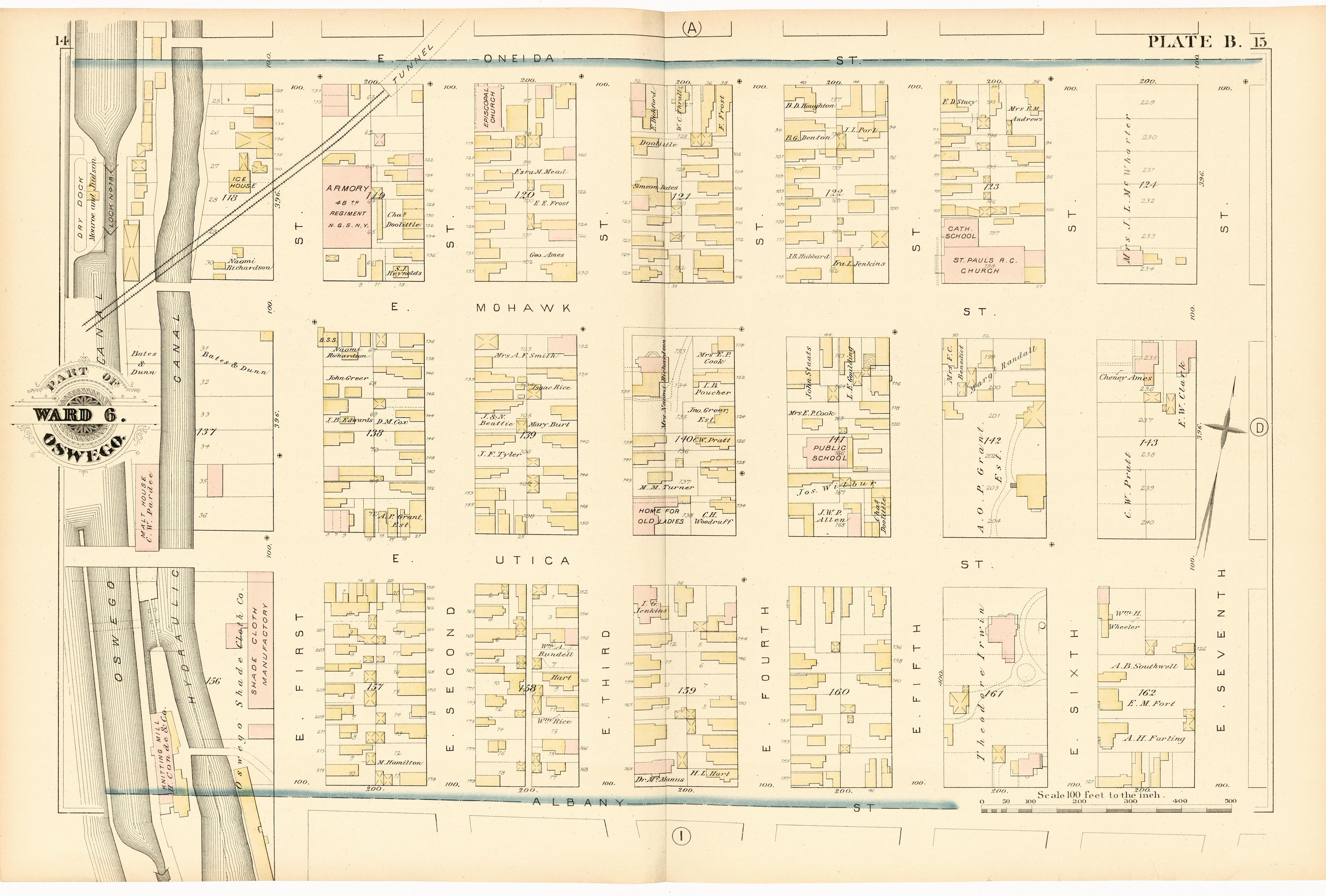 Part of Ward 6. Oswego. Plate B. from City Atlas of Oswego, New York : from Official Records, Private Plans and Actual Surveys 1880 by Relic Map Company