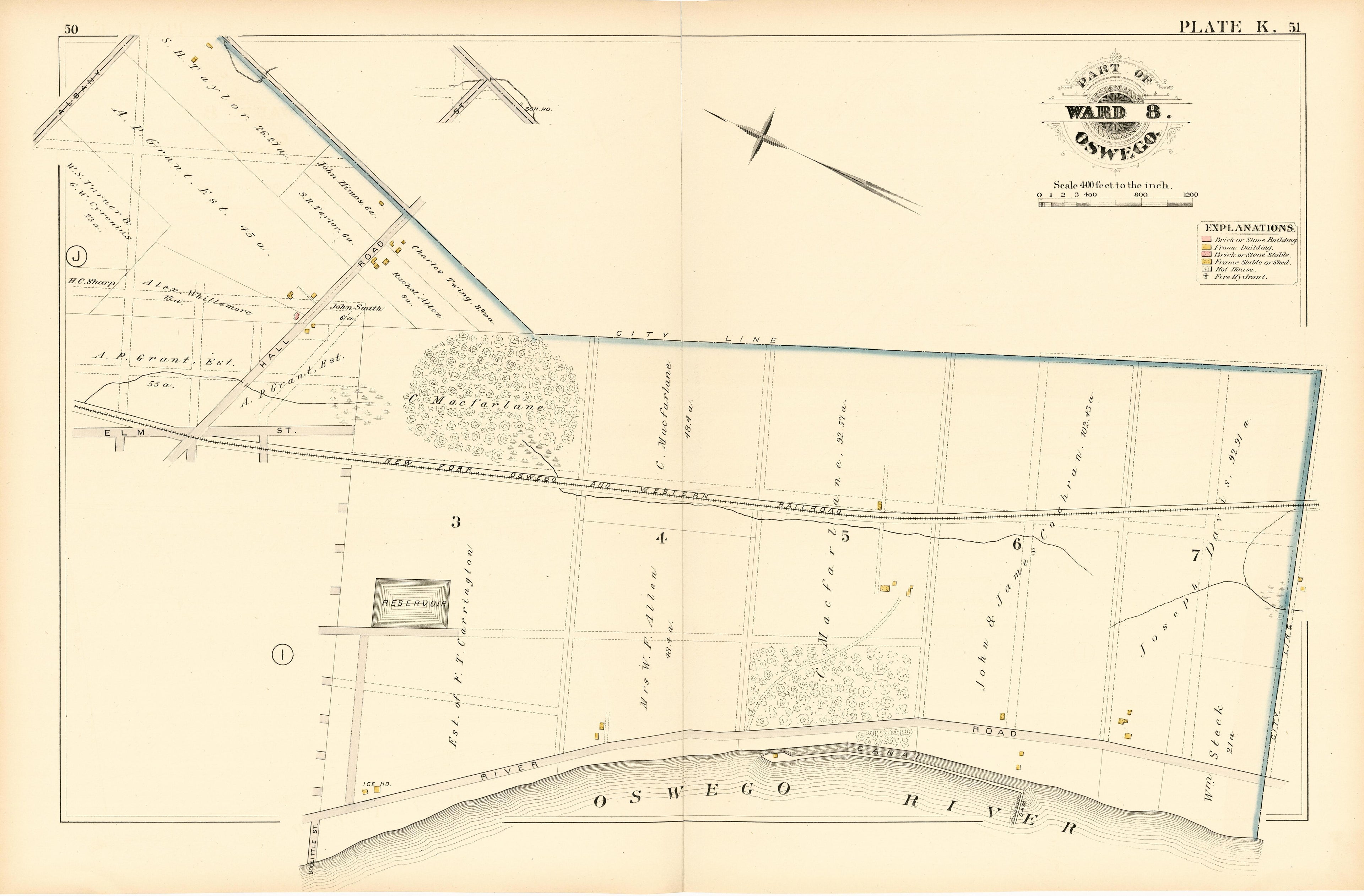 Part of Ward 8. Oswego. Plate K. from City Atlas of Oswego, New York : from Official Records, Private Plans and Actual Surveys 1880 by Relic Map Company