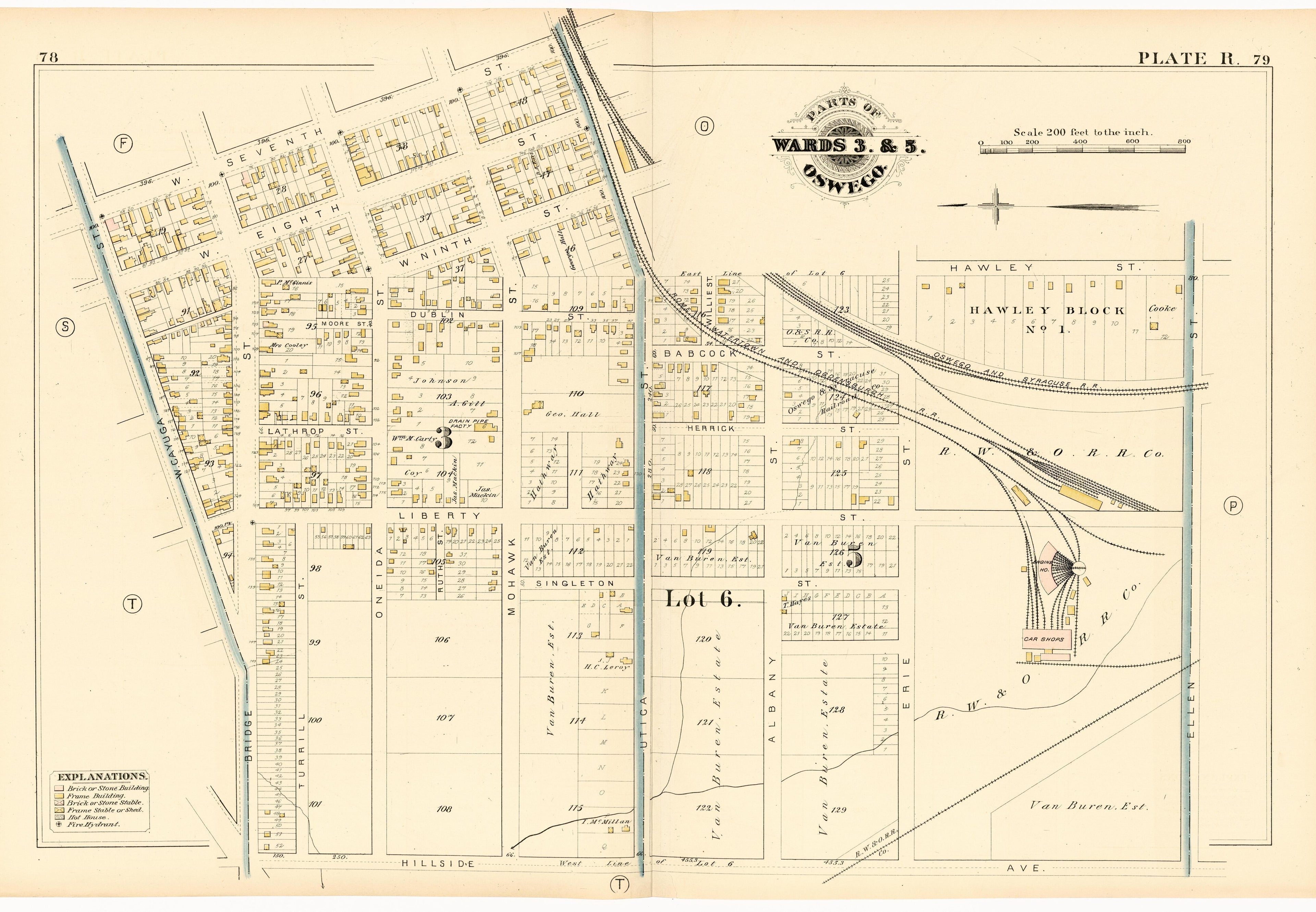 Parts of Wards 3. & 5. Oswego. Plate R. from City Atlas of Oswego, New York : from Official Records, Private Plans and Actual Surveys 1880 by Relic Map Company