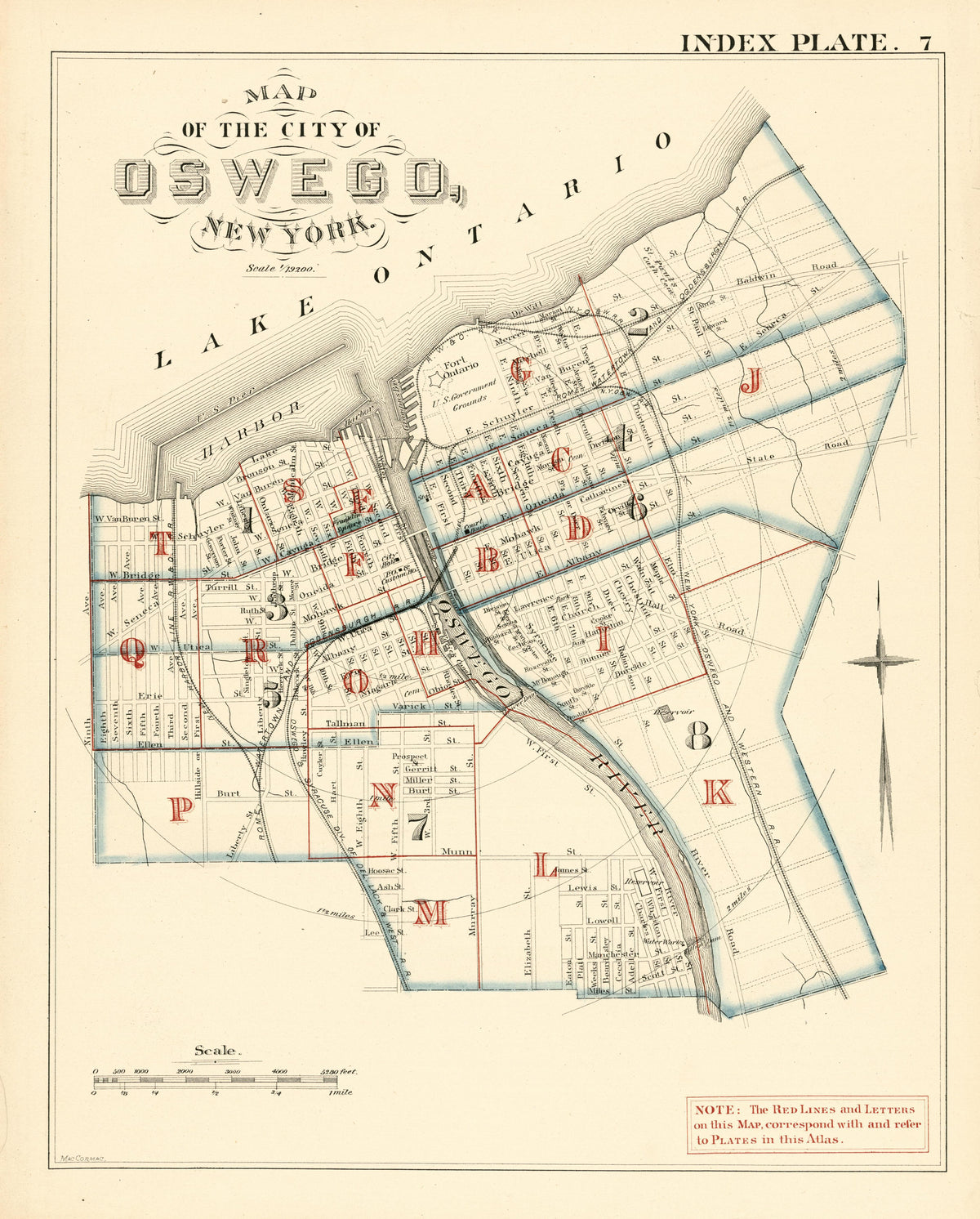 Map of the City of Oswego, New York from City Atlas of Oswego, New York : from Official Records, Private Plans and Actual Surveys 1880 by Relic Map Company