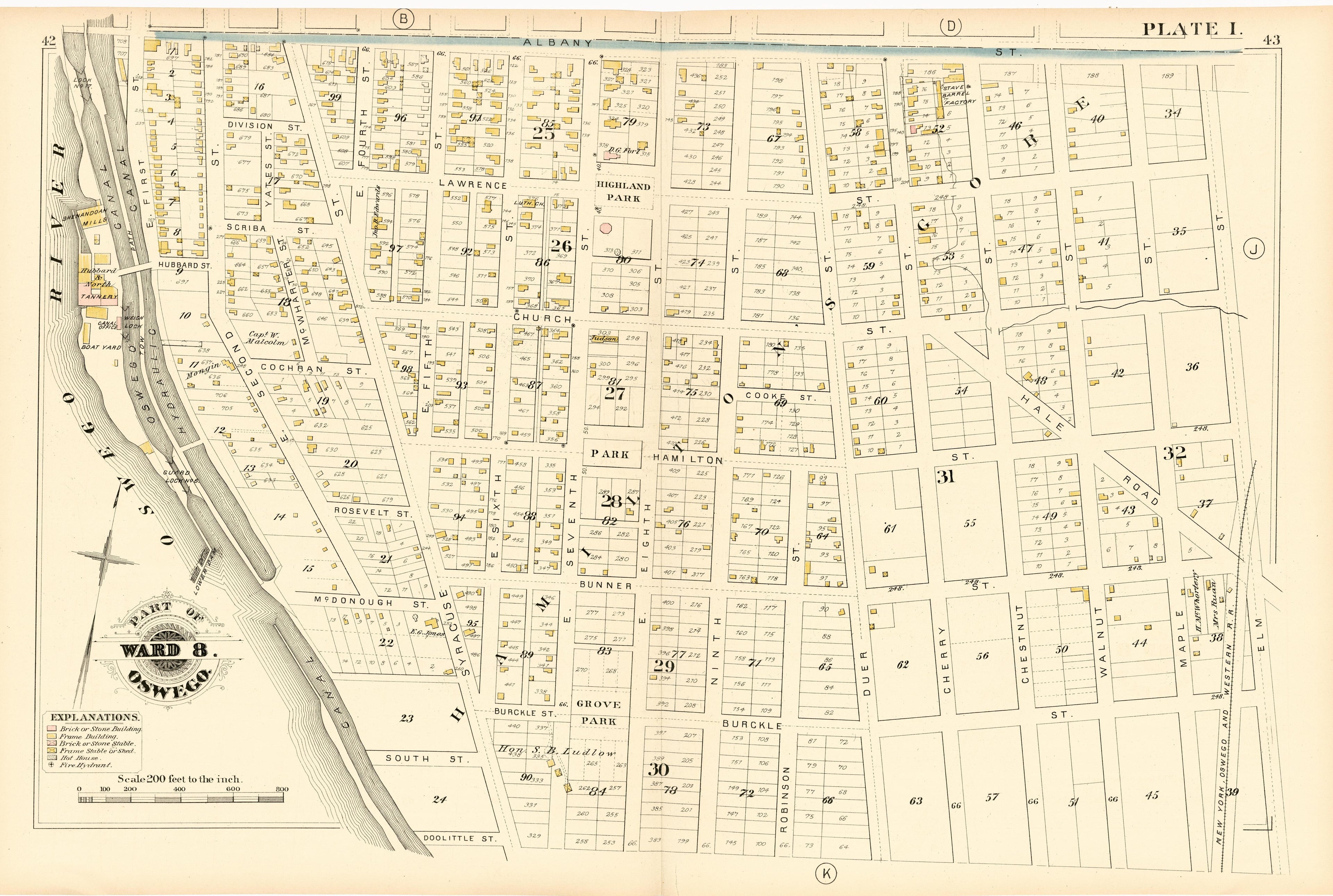 Part of Ward 8. Oswego. Plate I. from City Atlas of Oswego, New York : from Official Records, Private Plans and Actual Surveys 1880 by Relic Map Company
