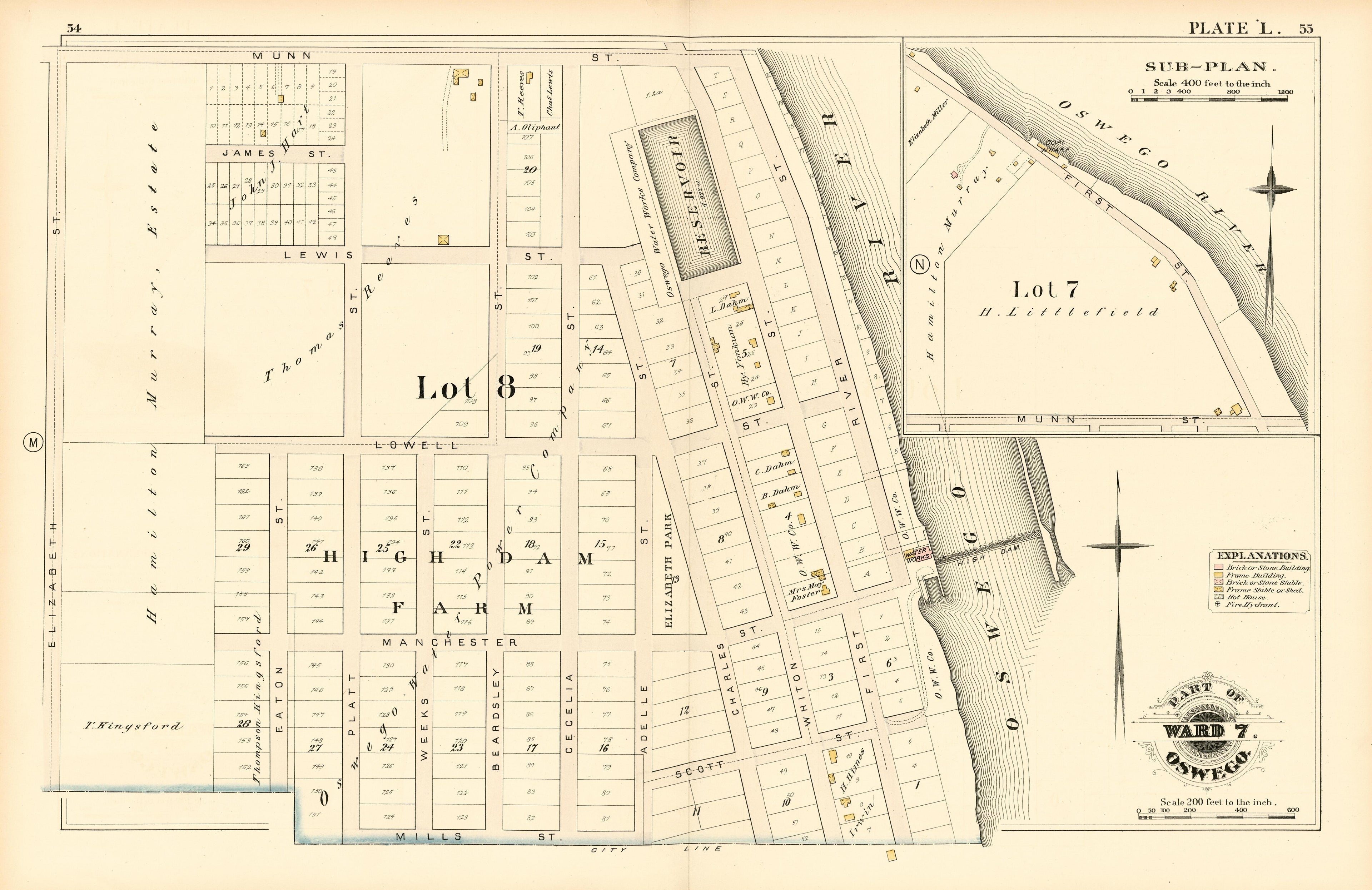 Part of Ward 7. Oswego. Plate L. from City Atlas of Oswego, New York : from Official Records, Private Plans and Actual Surveys 1880 by Relic Map Company