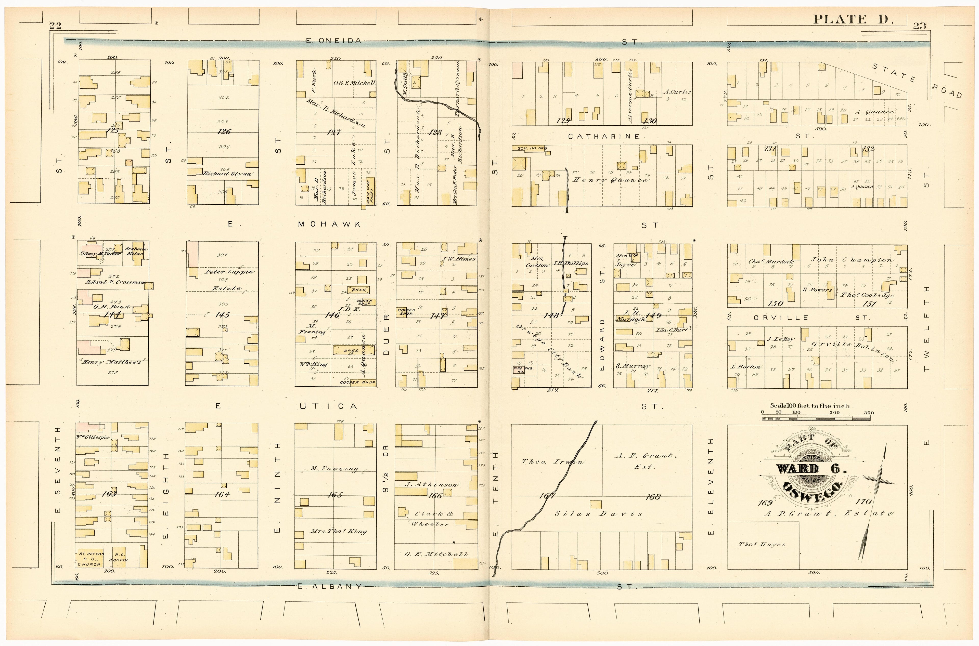 Part of Ward 6. Oswego. Plate D. from City Atlas of Oswego, New York : from Official Records, Private Plans and Actual Surveys 1880 by Relic Map Company