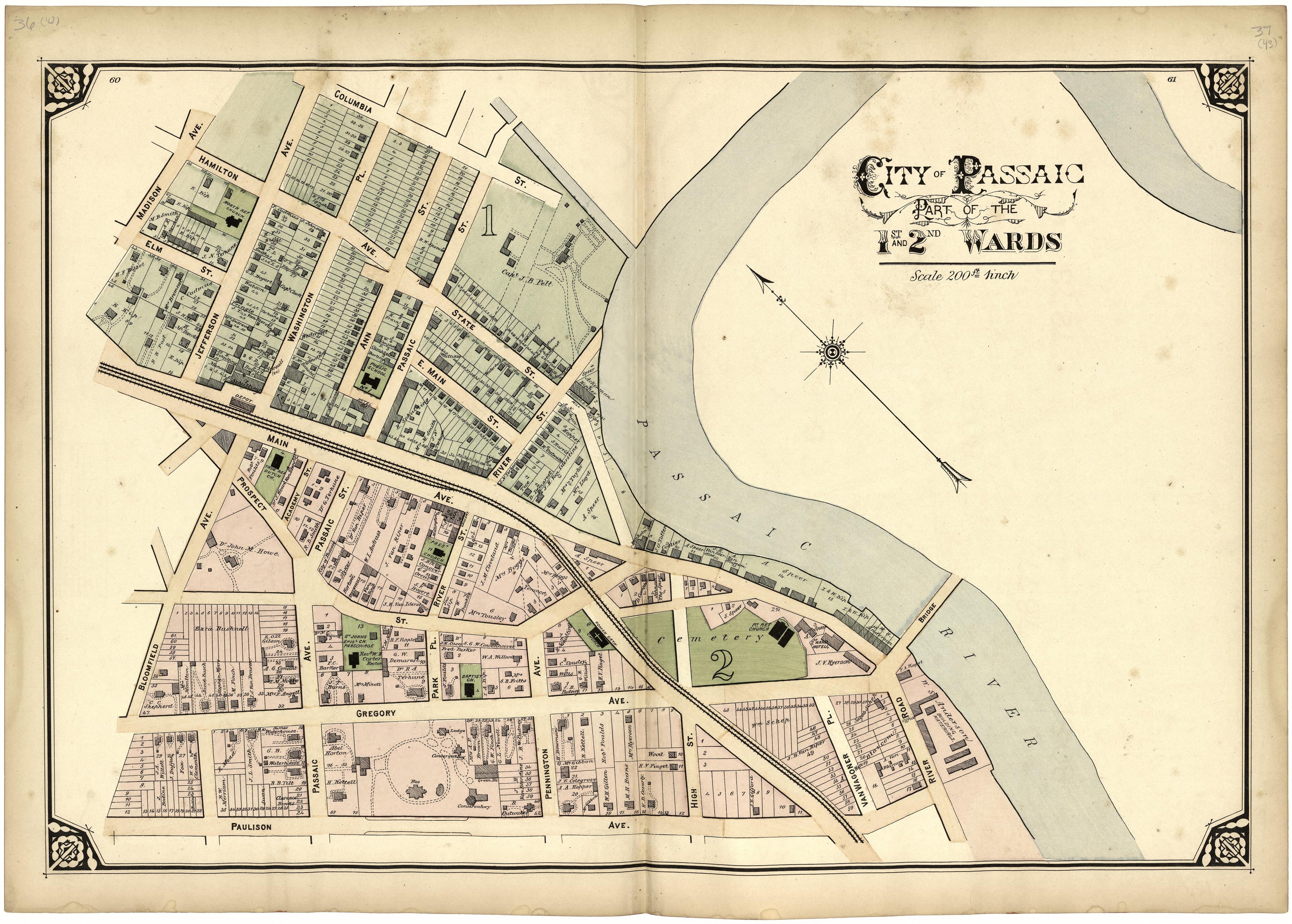 City of Passaic Part of the 1st and 2nd Wards from Atlas of Passaic County, New-Jersey : from Actual Surveys of Each Township and Village Under the Supervision of the Publishers, Assisted by Able Engineers of Paterson 1877 by Relic Map Company