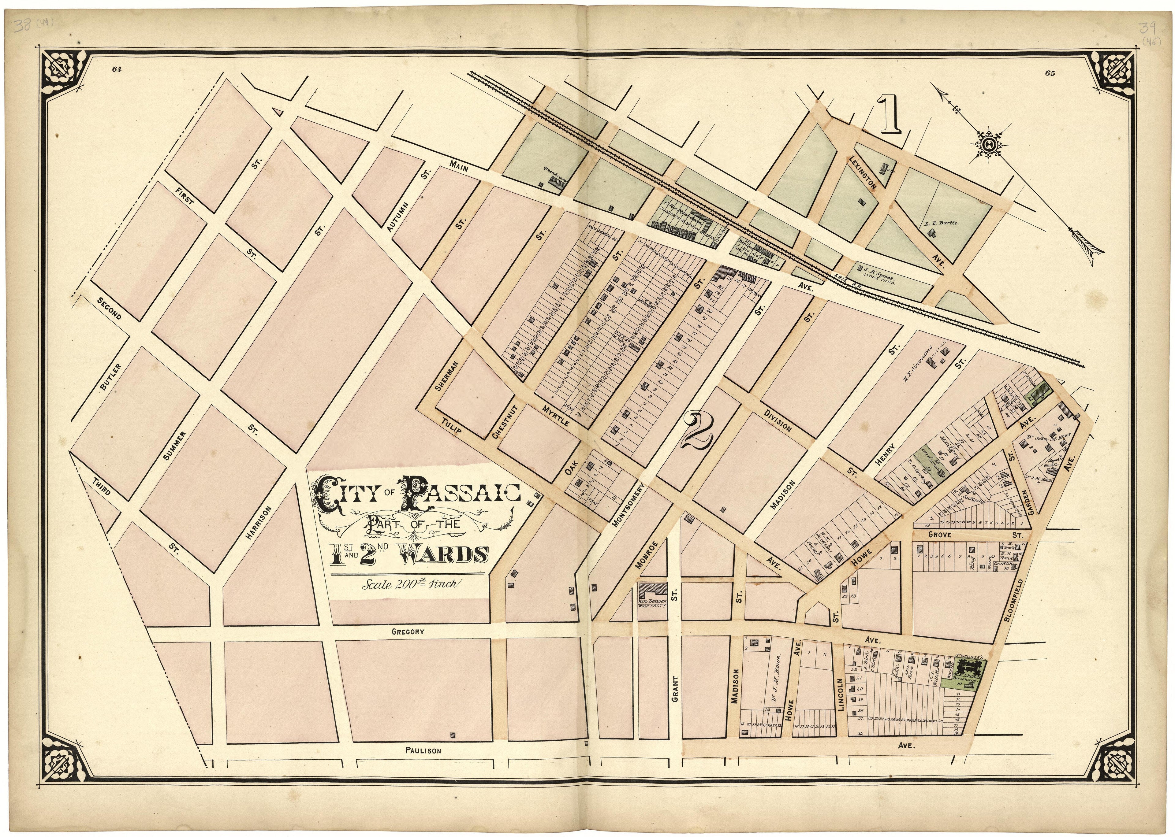 City of Passaic Part of the 1st and 2nd Wards from Atlas of Passaic County, New-Jersey : from Actual Surveys of Each Township and Village Under the Supervision of the Publishers, Assisted by Able Engineers of Paterson 1877 by Relic Map Company