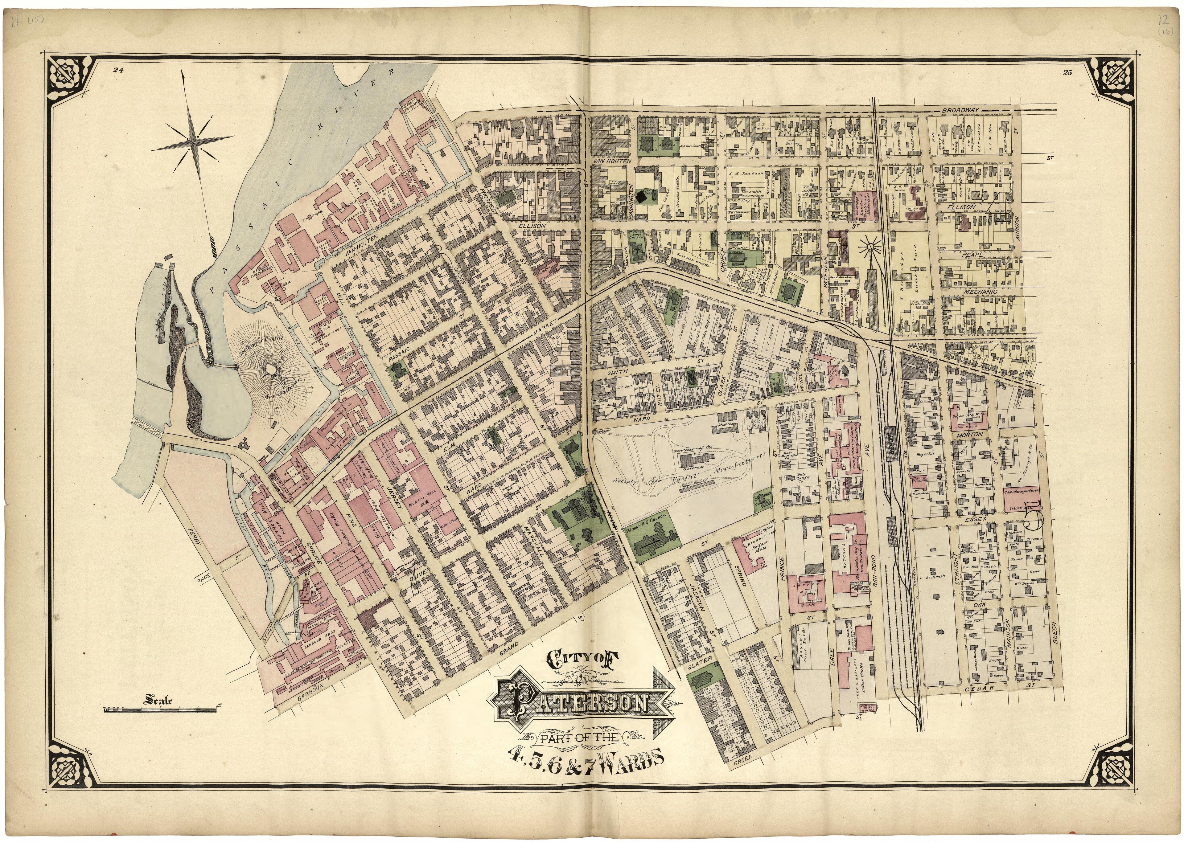 City of Paterson Part of the 4, 5, 6 & 7 Wards from Atlas of Passaic County, New-Jersey : from Actual Surveys of Each Township and Village Under the Supervision of the Publishers, Assisted by Able Engineers of Paterson 1877 by Relic Map Company