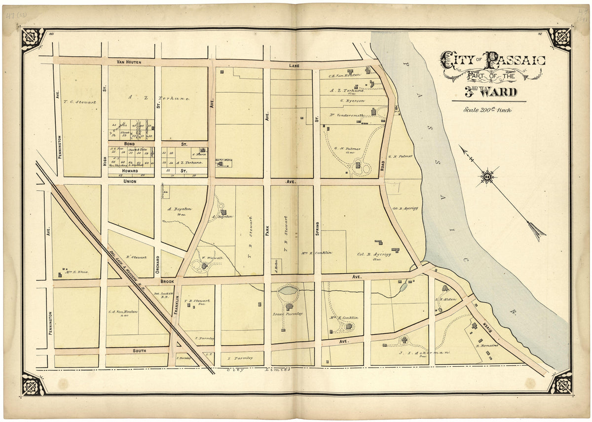 City of Passaic Part of the 3rd Ward from Atlas of Passaic County, New-Jersey : from Actual Surveys of Each Township and Village Under the Supervision of the Publishers, Assisted by Able Engineers of Paterson 1877 by Relic Map Company