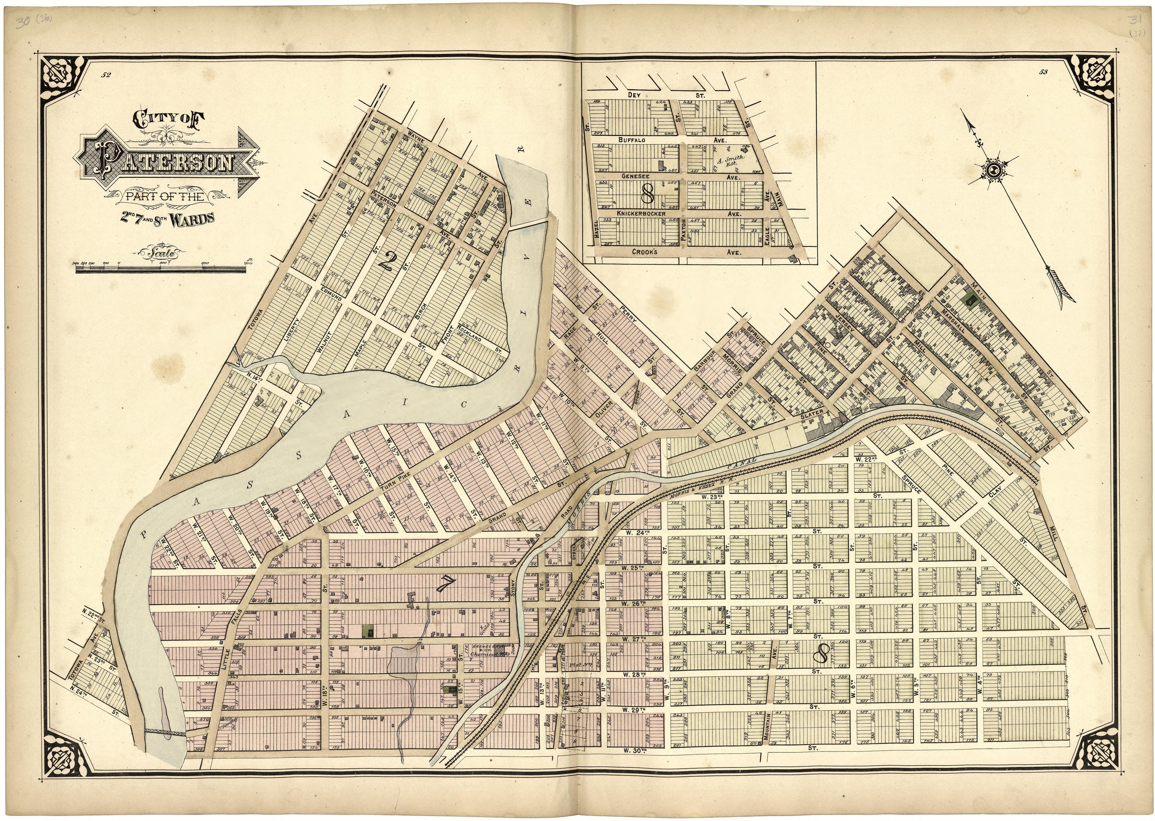 City of Paterson Part of the 2nd 7 and 8th Wards from Atlas of Passaic County, New-Jersey : from Actual Surveys of Each Township and Village Under the Supervision of the Publishers, Assisted by Able Engineers of Paterson 1877 by Relic Map Company