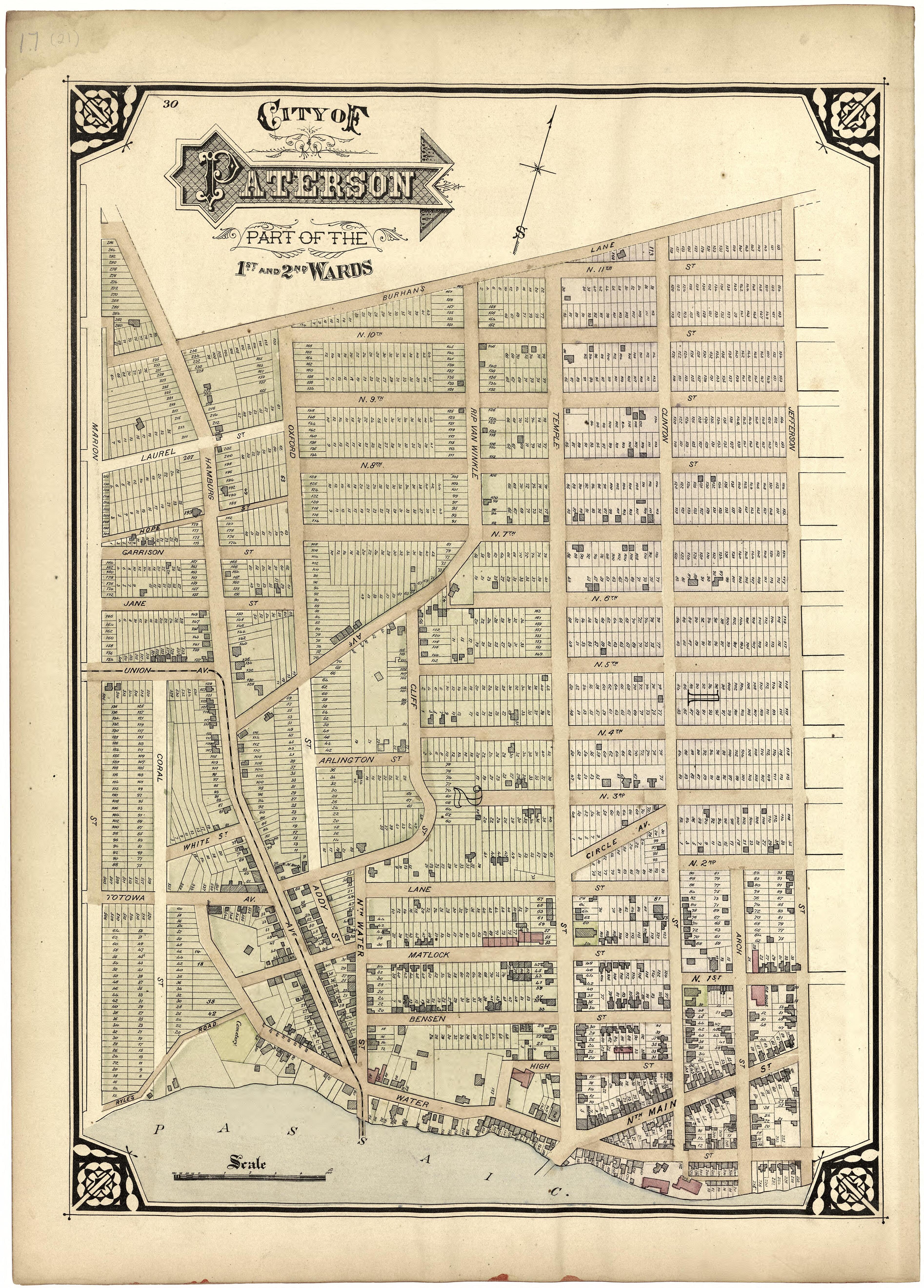 City of Paterson Part of the 1st and 2nd Wards from Atlas of Passaic County, New-Jersey : from Actual Surveys of Each Township and Village Under the Supervision of the Publishers, Assisted by Able Engineers of Paterson 1877 by Relic Map Company