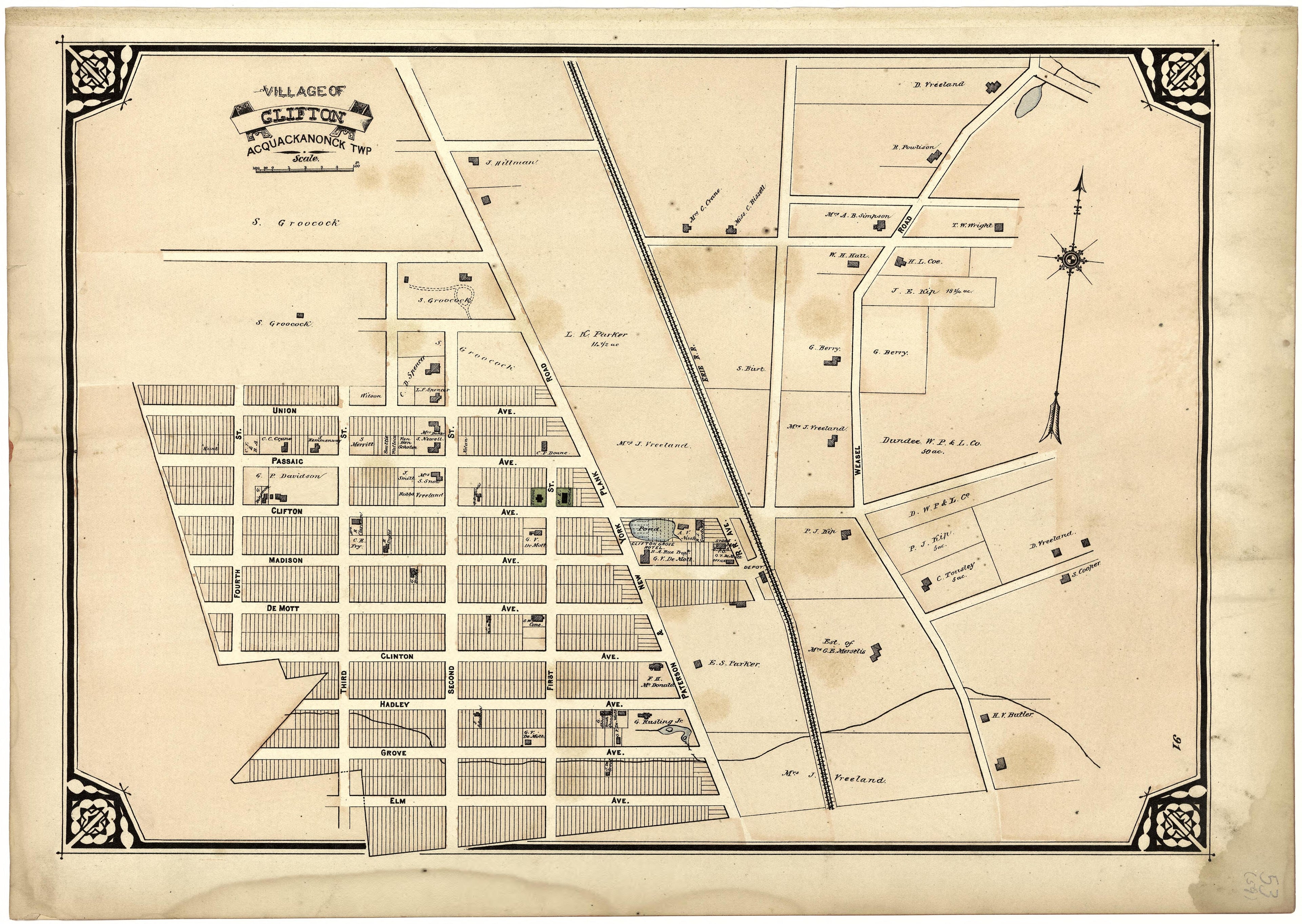 Village of Clifton from Atlas of Passaic County, New-Jersey : from Actual Surveys of Each Township and Village Under the Supervision of the Publishers, Assisted by Able Engineers of Paterson 1877 by Relic Map Company