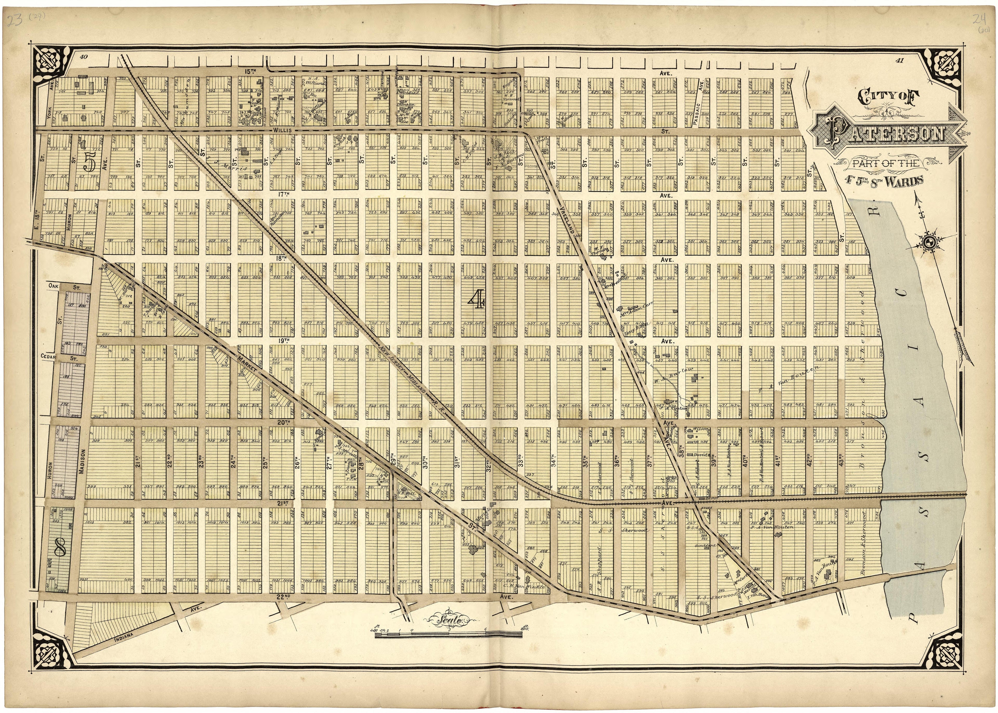 City of Paterson Part of the 4th 5th and 8th Wards from Atlas of Passaic County, New-Jersey : from Actual Surveys of Each Township and Village Under the Supervision of the Publishers, Assisted by Able Engineers of Paterson 1877 by Relic Map Company