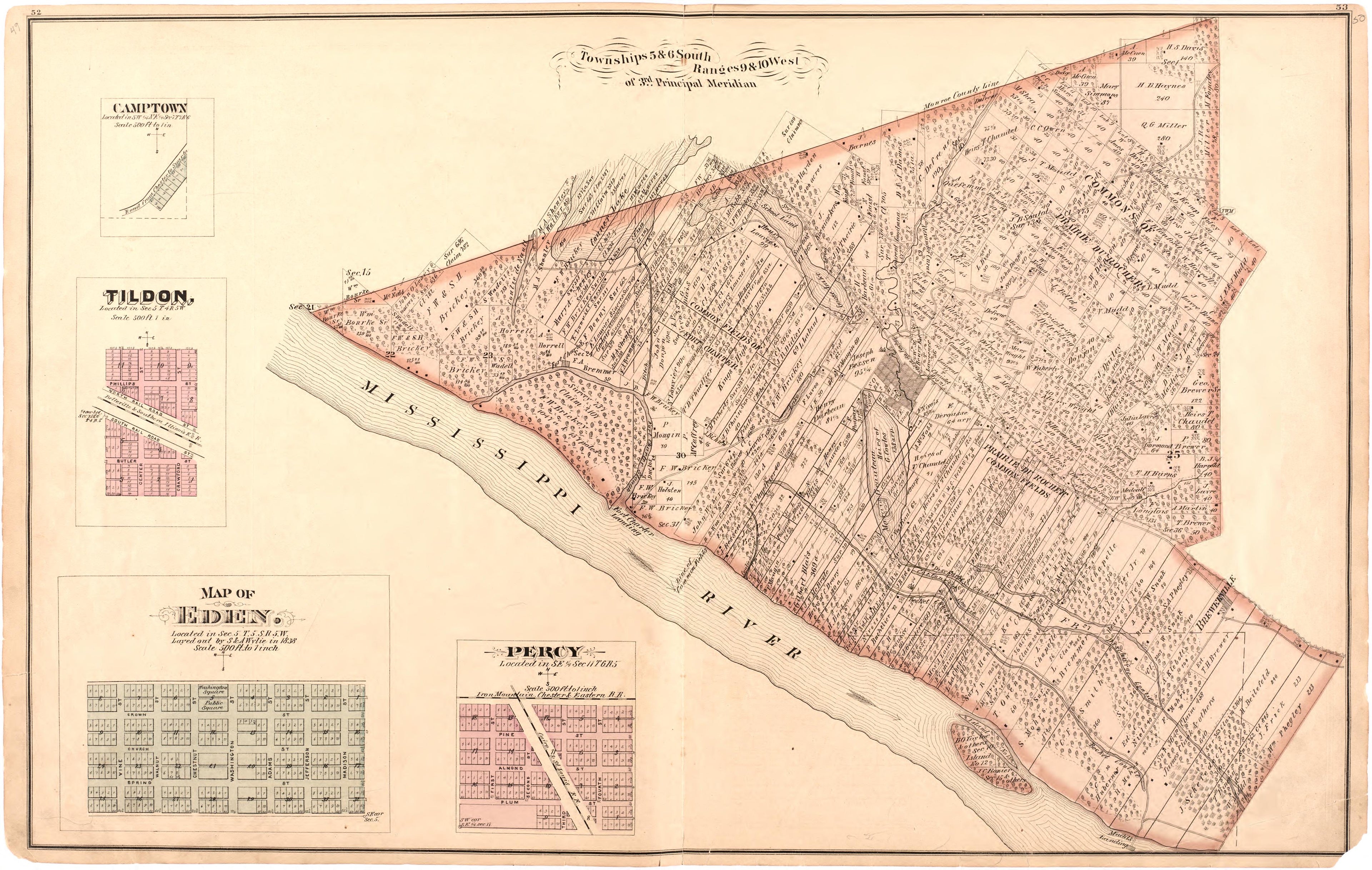 Township 5 & 6 South Range 9 & 10 West of 3rd Principal Meridian from an Illustrated Historical Atlas Map of Randolph County, Ills. : Carefully Compiled from Personal Examinations and Surveys 1875 by Relic Map Company