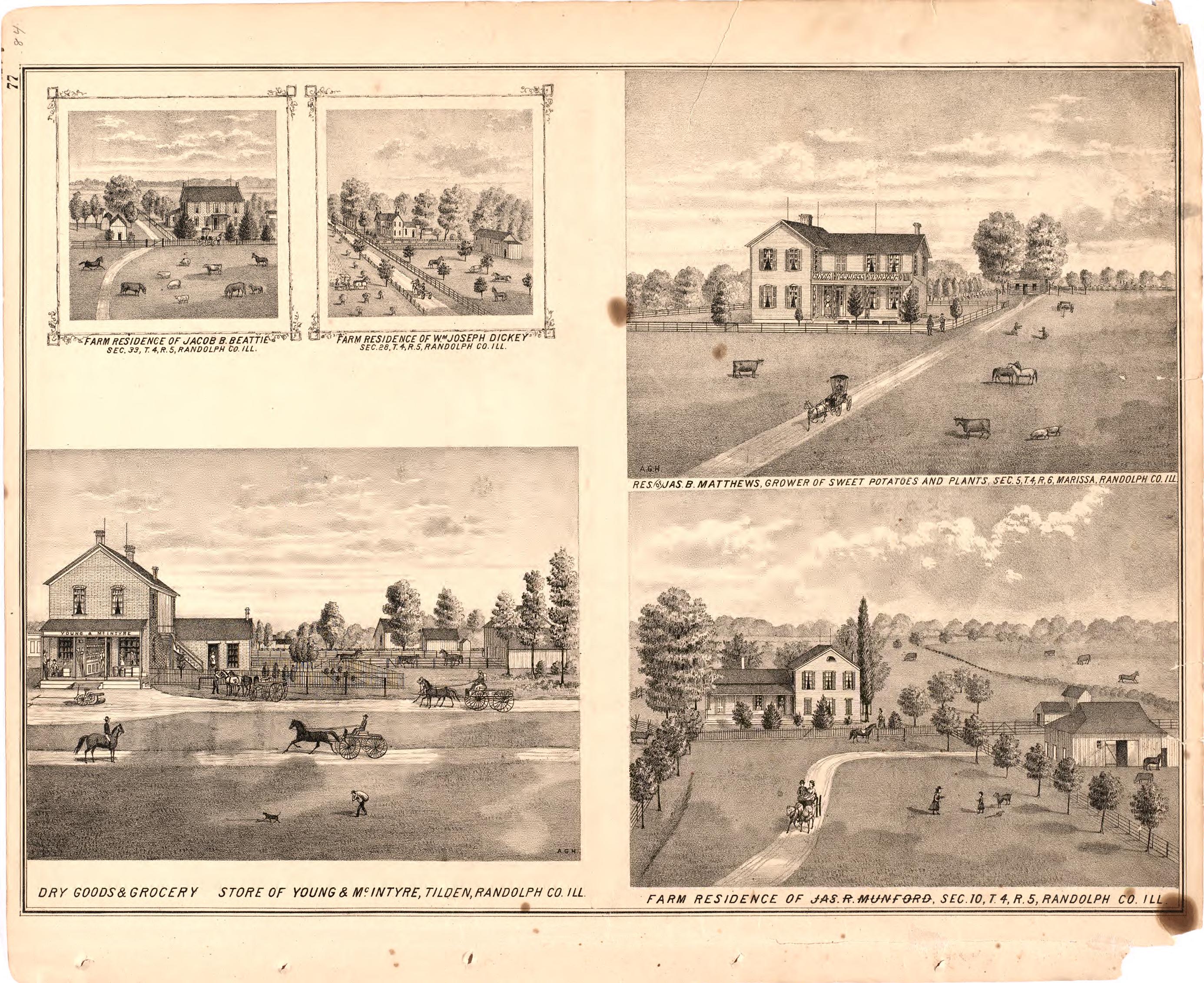Farm Residences from an Illustrated Historical Atlas Map of Randolph County, Ills. : Carefully Compiled from Personal Examinations and Surveys 1875 by Relic Map Company