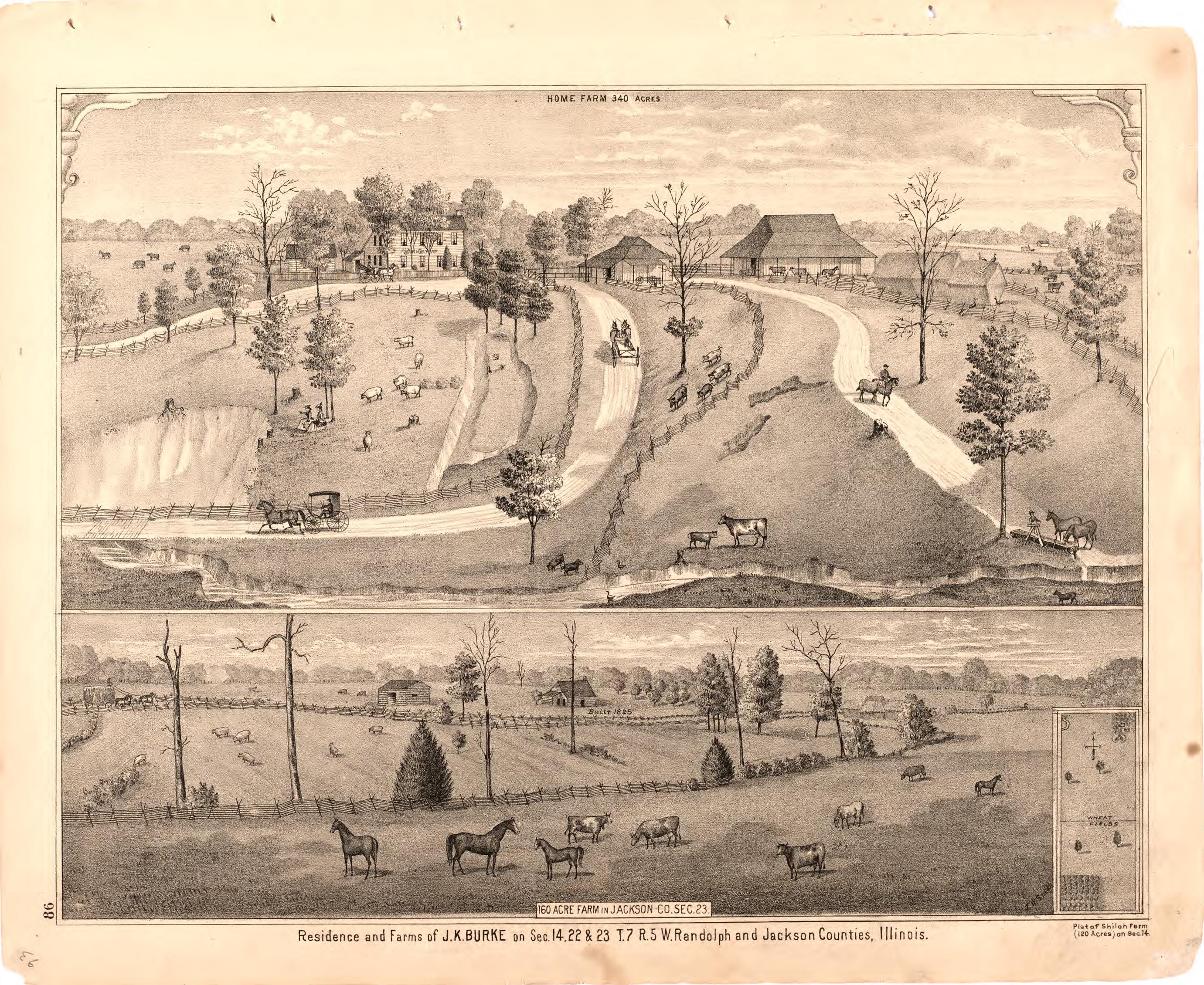 Residence and Farms of J.K. Burke from an Illustrated Historical Atlas Map of Randolph County, Ills. : Carefully Compiled from Personal Examinations and Surveys 1875 by Relic Map Company
