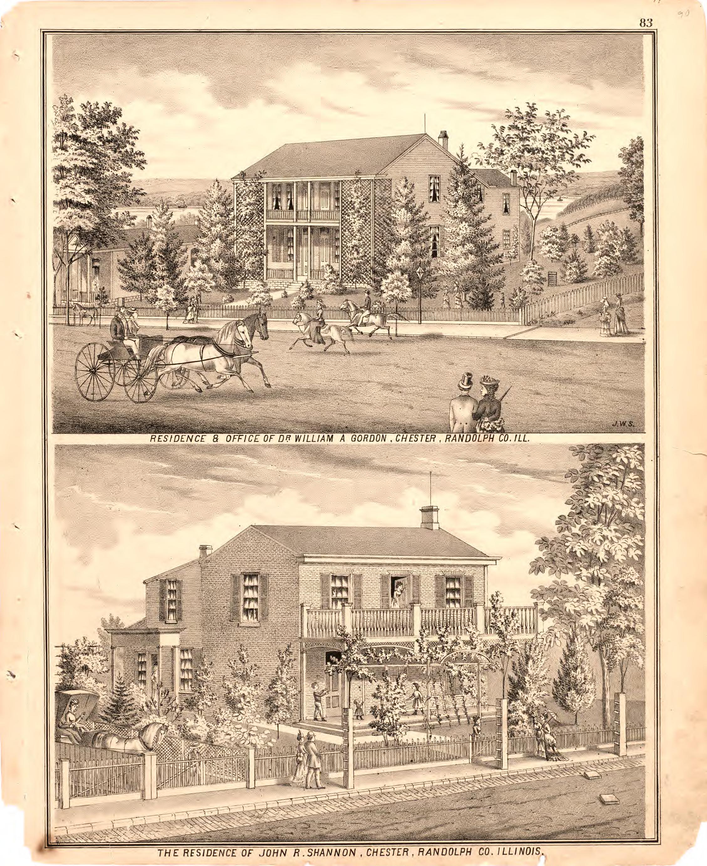 Residence & Office of Dr. William A. Gordon from an Illustrated Historical Atlas Map of Randolph County, Ills. : Carefully Compiled from Personal Examinations and Surveys 1875 by Relic Map Company
