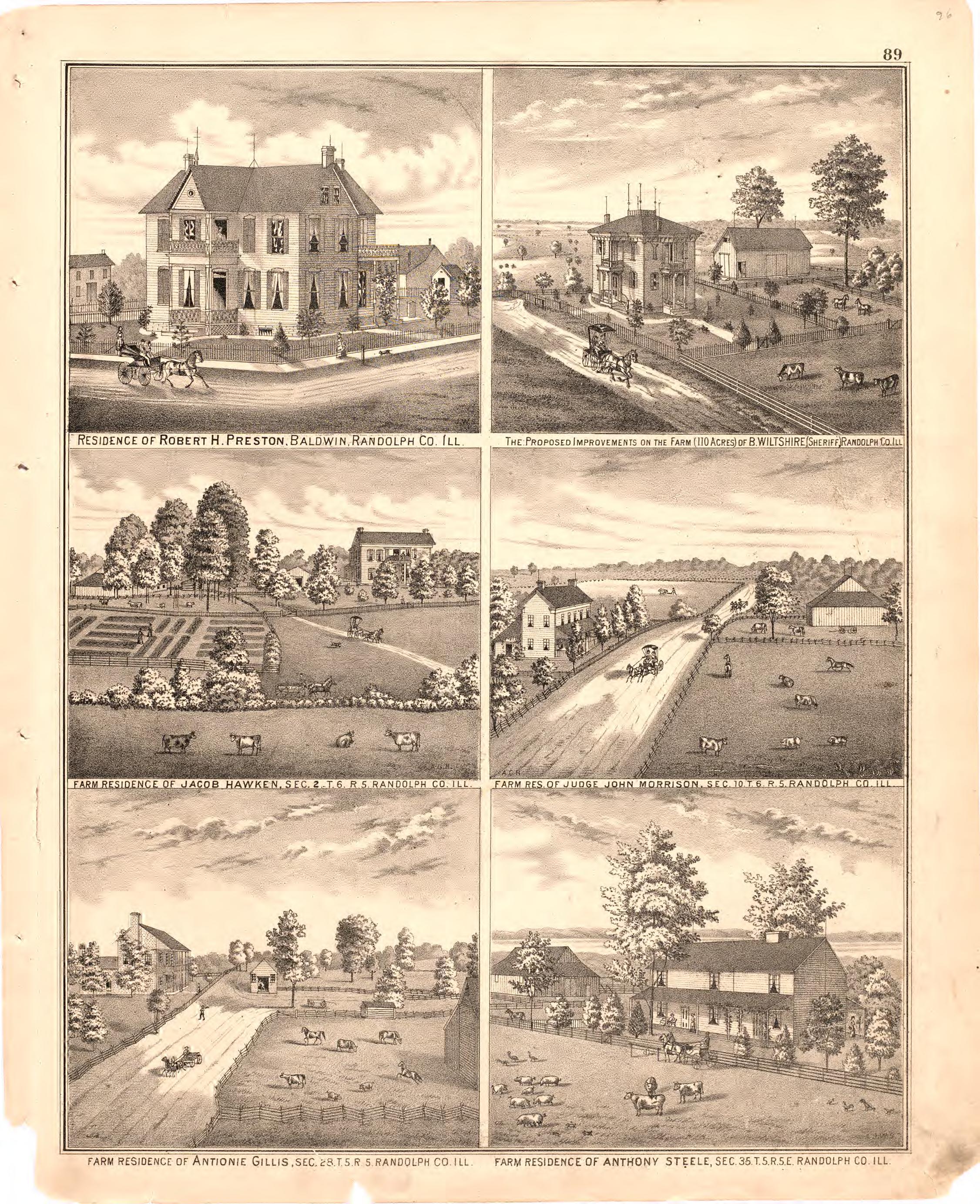 Farm Residences from an Illustrated Historical Atlas Map of Randolph County, Ills. : Carefully Compiled from Personal Examinations and Surveys 1875 by Relic Map Company