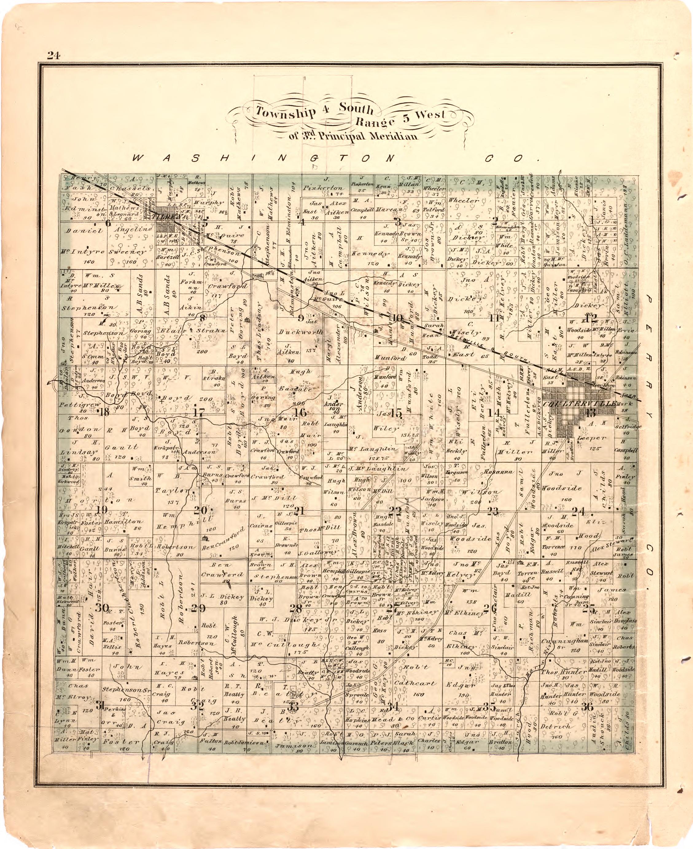 Township 4 South Range 5 West of 3rd Principal Meridian from an Illustrated Historical Atlas Map of Randolph County, Ills. : Carefully Compiled from Personal Examinations and Surveys 1875 by Relic Map Company