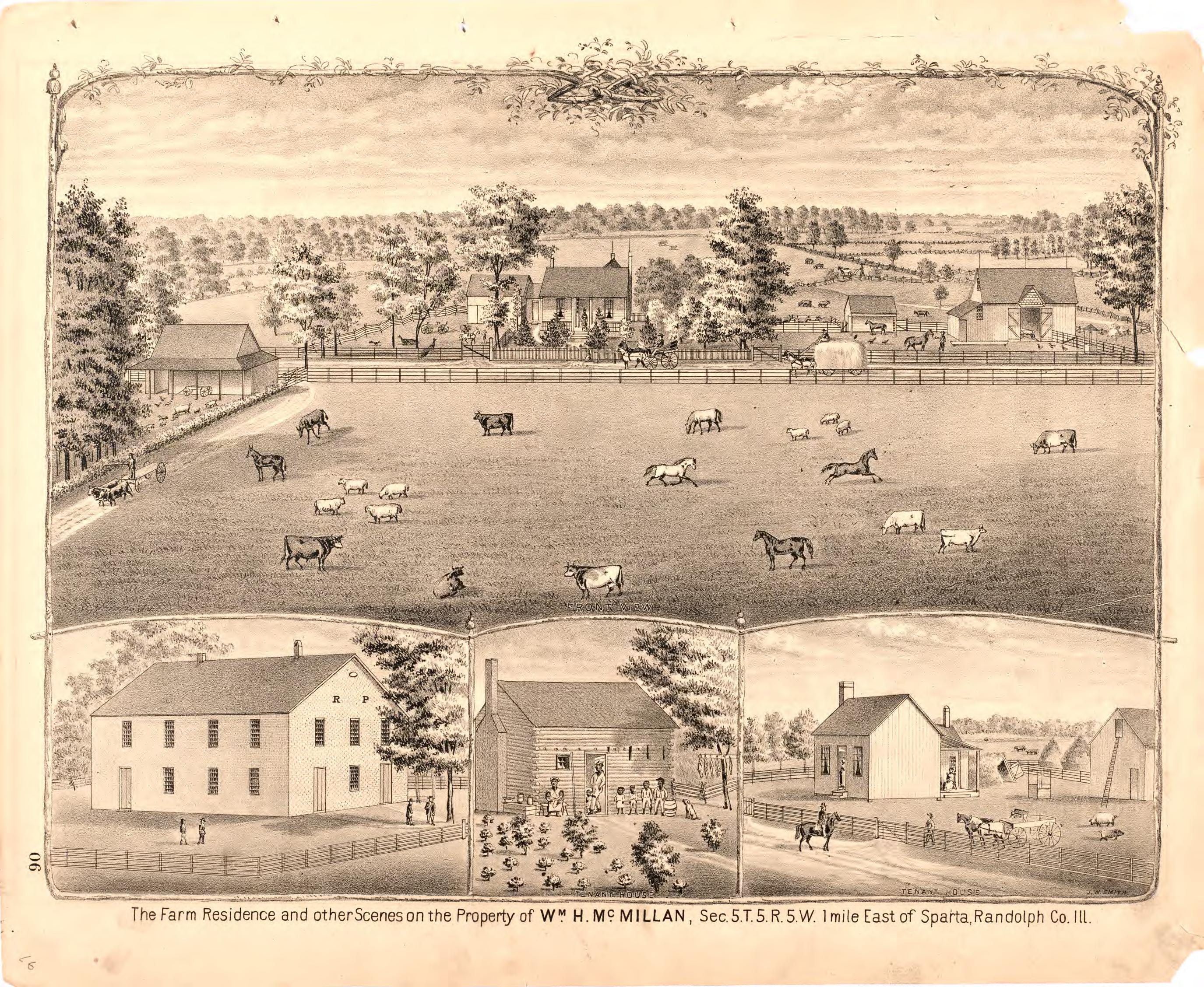 The Farm Residence and Other Scenes On the Property of W.H. Mc. Millan from an Illustrated Historical Atlas Map of Randolph County, Ills. : Carefully Compiled from Personal Examinations and Surveys 1875 by Relic Map Company
