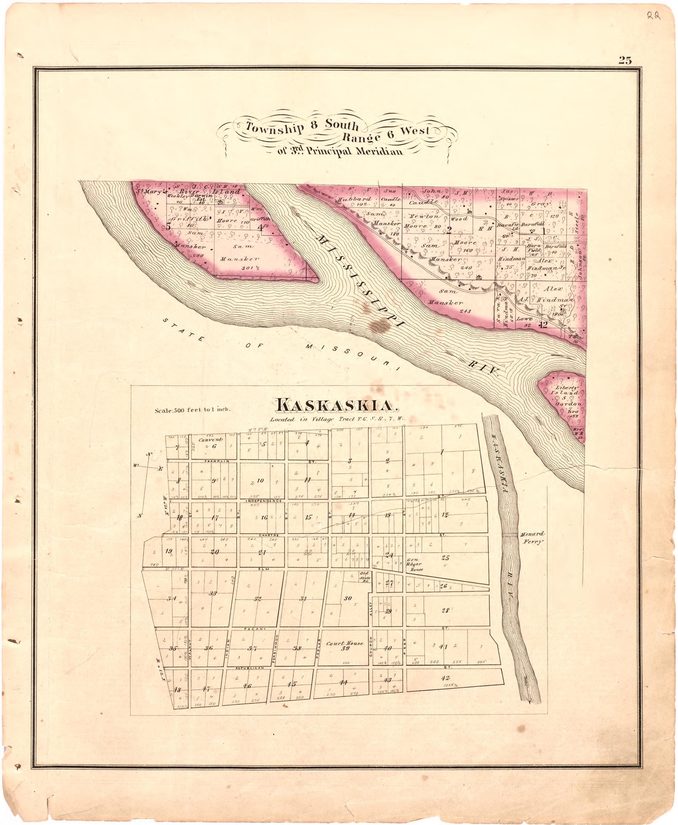 Township 8 South Range 6 West of 3rd Principal Meridian from an Illustrated Historical Atlas Map of Randolph County, Ills. : Carefully Compiled from Personal Examinations and Surveys 1875 by Relic Map Company