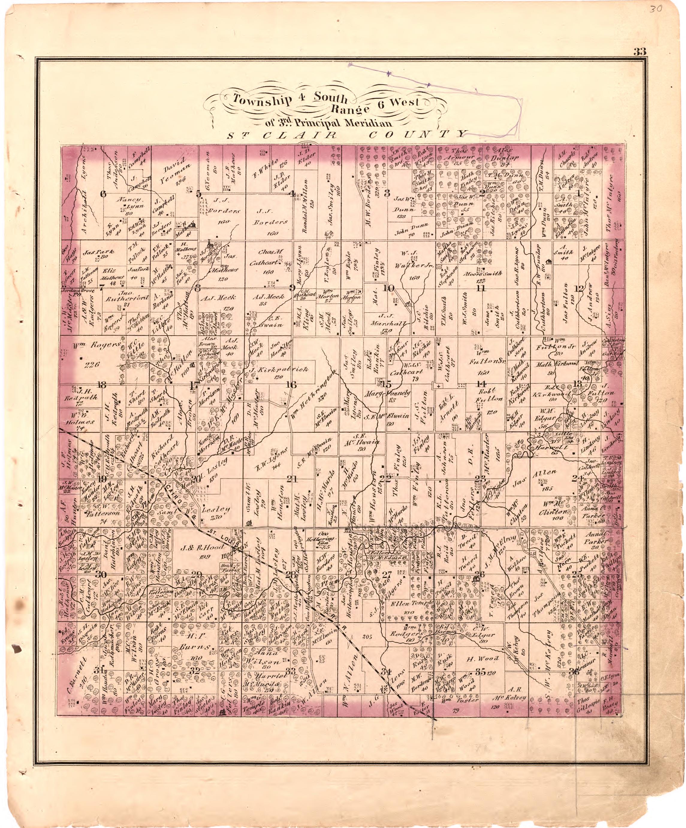 Township 4 South Range 6 West of 3rd Principal Meridian from an Illustrated Historical Atlas Map of Randolph County, Ills. : Carefully Compiled from Personal Examinations and Surveys 1875 by Relic Map Company