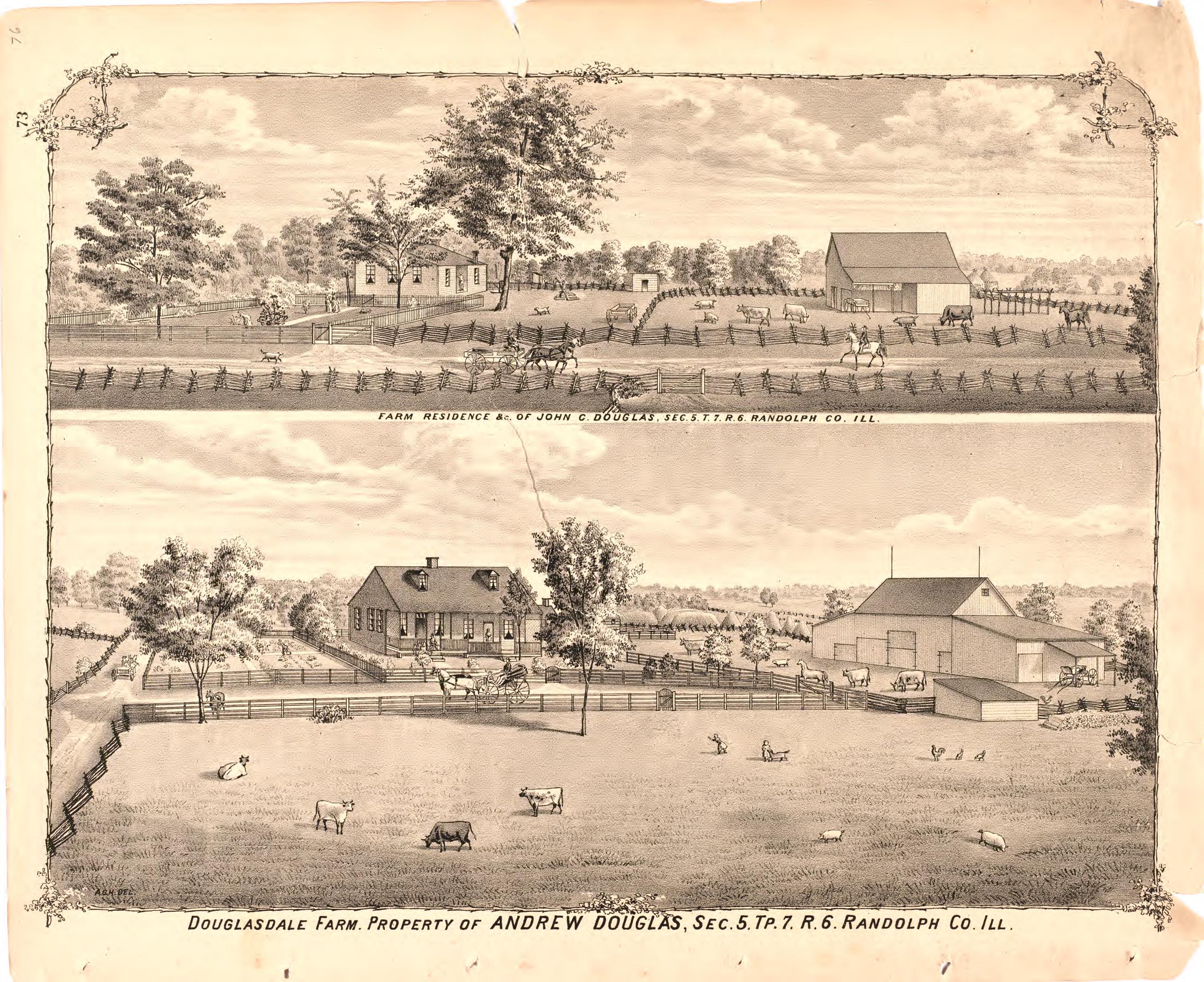 Farm Residence &c. of John C. Douglas from an Illustrated Historical Atlas Map of Randolph County, Ills. : Carefully Compiled from Personal Examinations and Surveys 1875 by Relic Map Company
