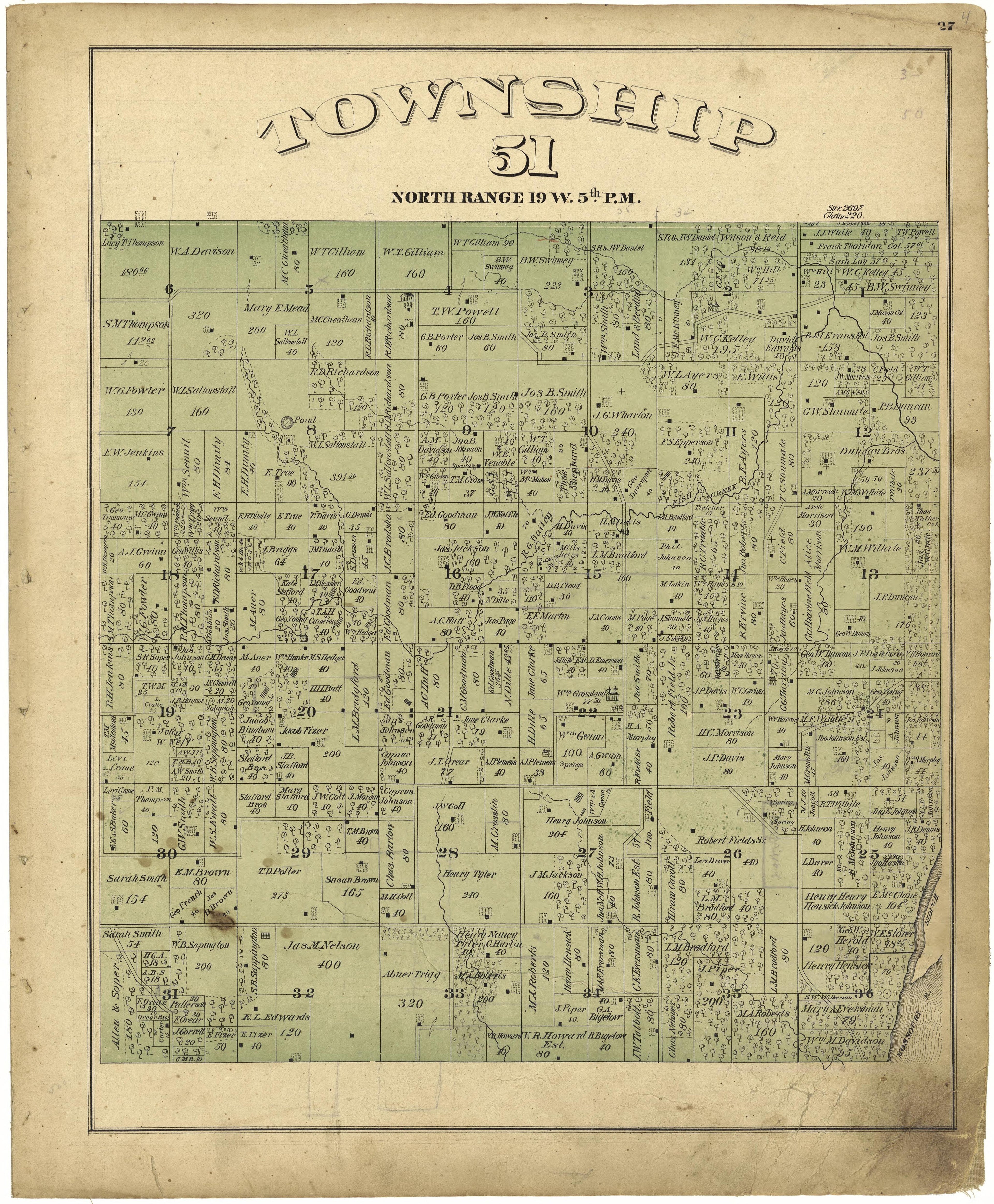 This old map of Missouri, Saline County, was created by Missouri Publishing Co in 1876
