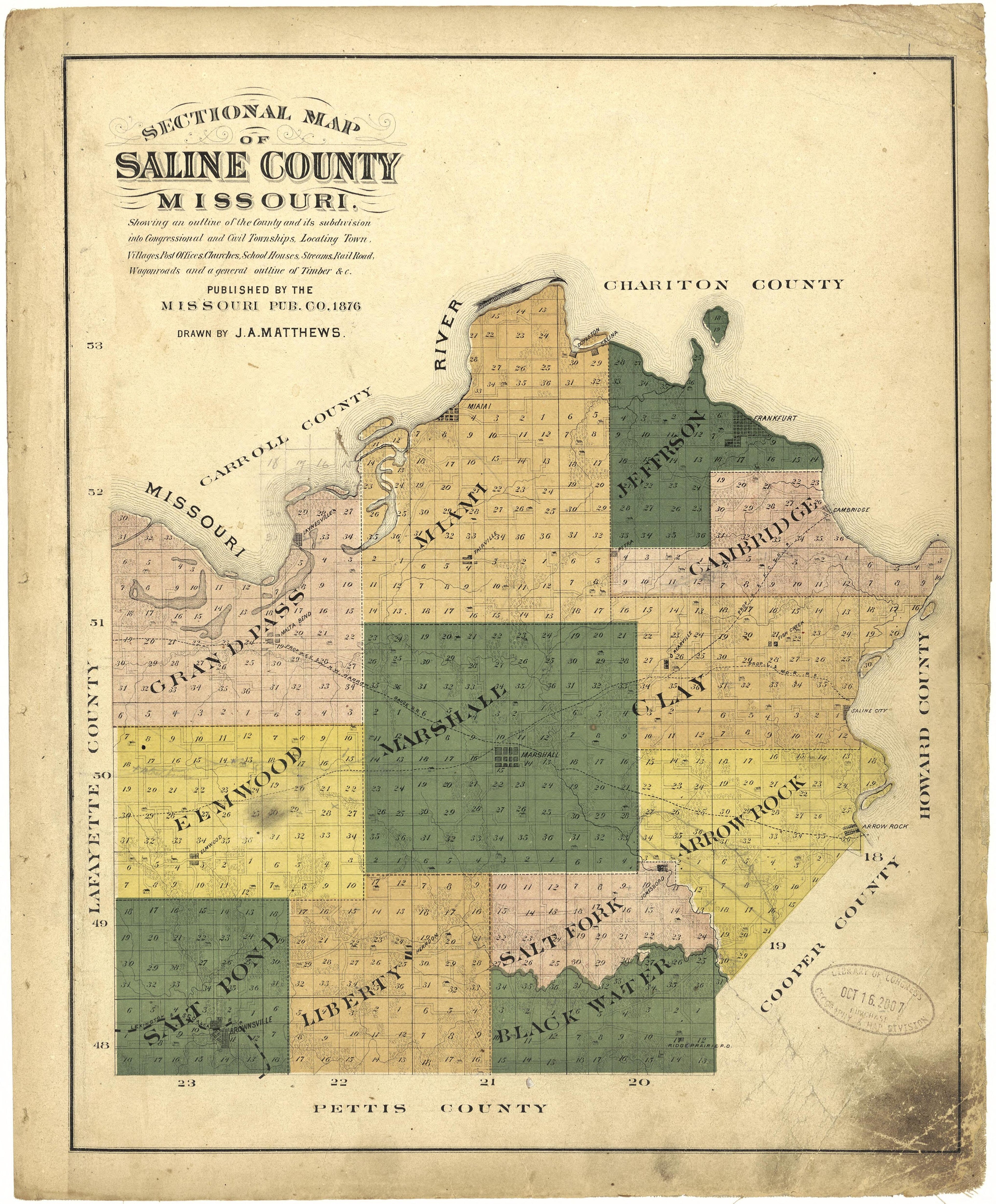 This old map of Missouri, Saline County, was created by Missouri Publishing Co in 1876