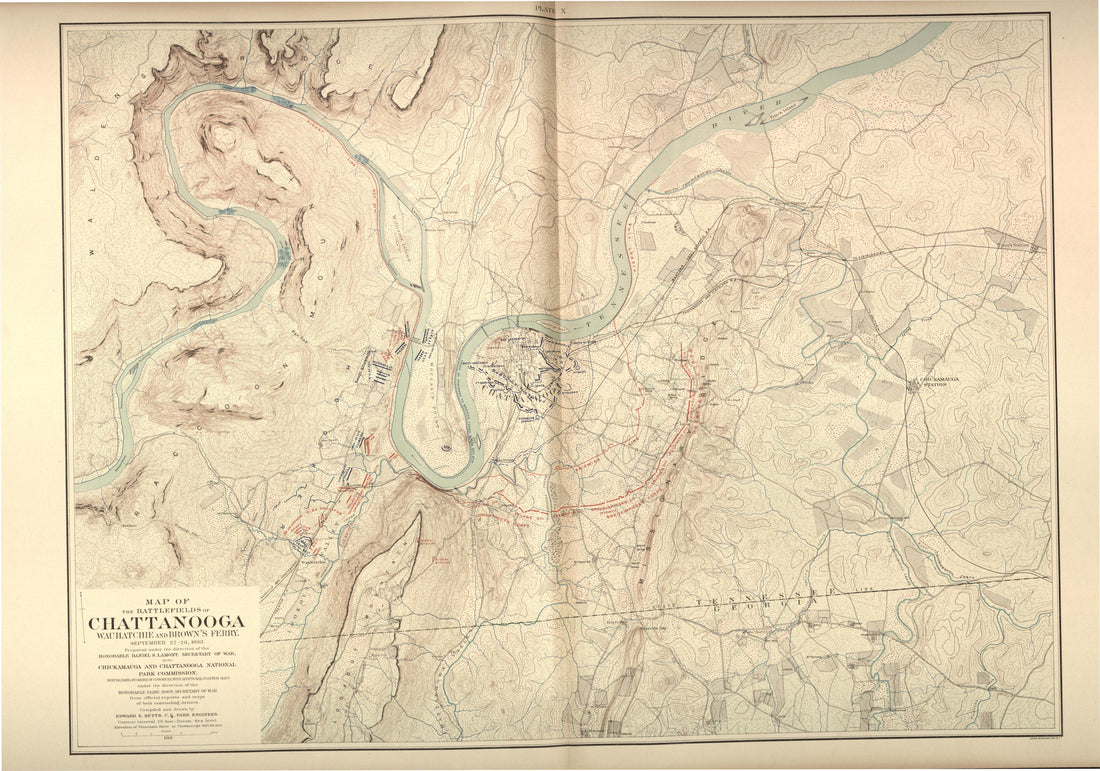 This old map of Chattanooga, Chickamauga, Georgia, Tennessee, was created by United States. Chickamauga and Chattanooga National Park Commission in 1901