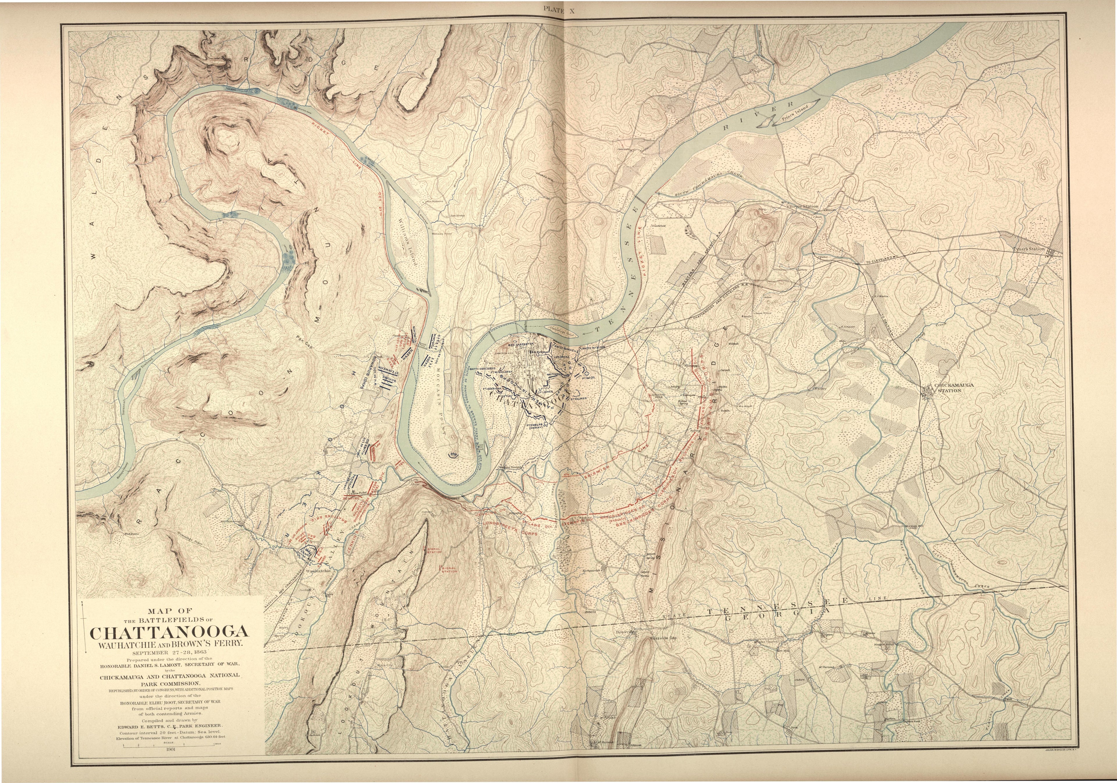 Sept. 27 - 28, 1863 - Battlefields of Chattanooga from Atlas of the Battlefields of Chickamauga, Chattanooga, and Vicinity 1901 by Relic Map Company