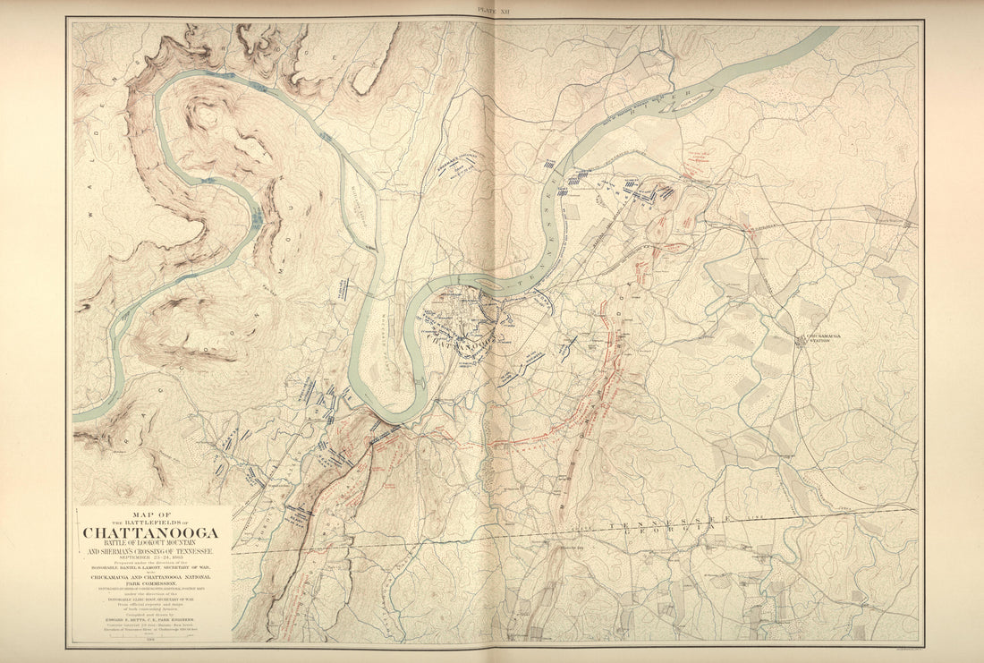This old map of Chattanooga, Chickamauga, Georgia, Tennessee, was created by United States. Chickamauga and Chattanooga National Park Commission in 1901