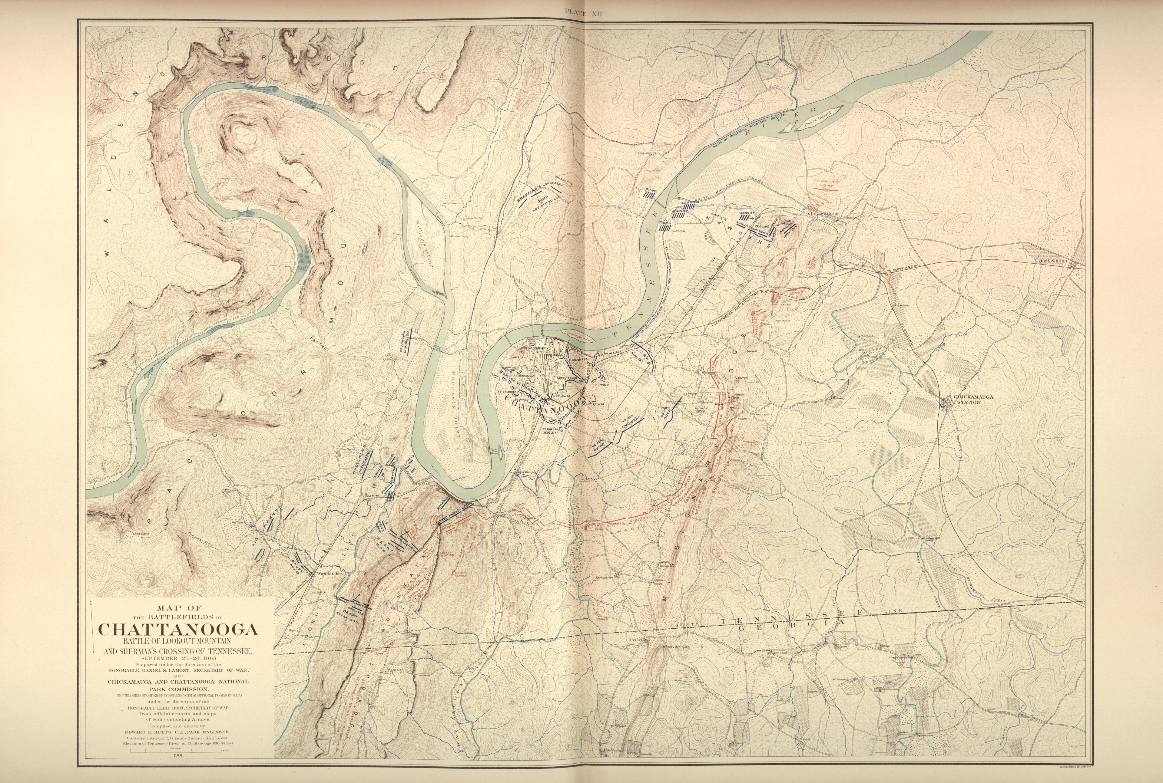 Sept. 23 - 24, 1863 - Battlefields of Chattanooga from Atlas of the Battlefields of Chickamauga, Chattanooga, and Vicinity 1901 by Relic Map Company