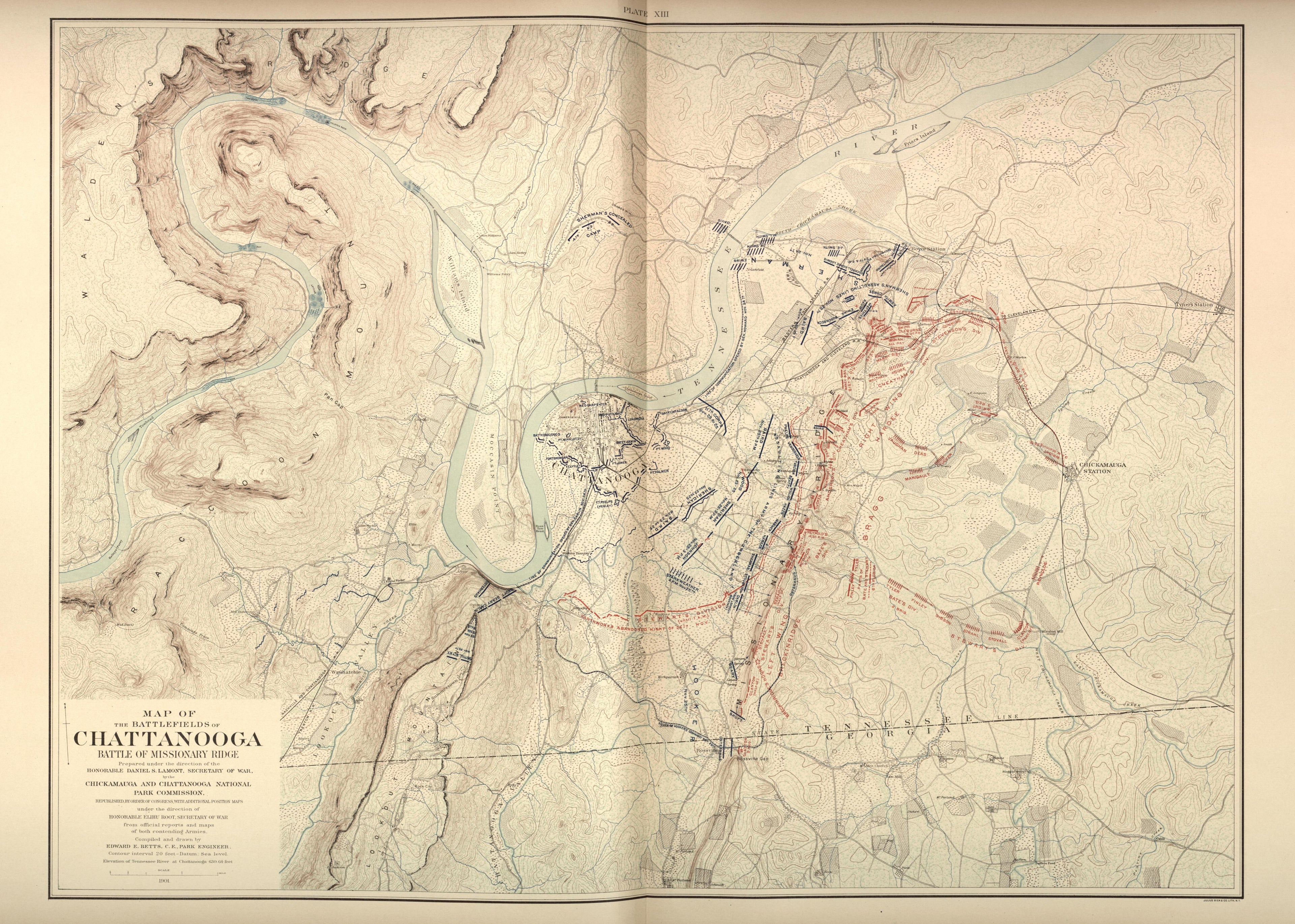 Battle of Missionary Ridge - Battlefields of Chattanooga from Atlas of the Battlefields of Chickamauga, Chattanooga, and Vicinity 1901 by Relic Map Company