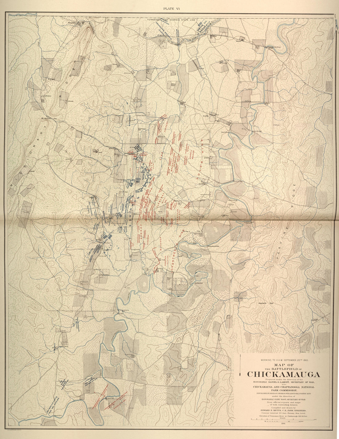 This old map of Chattanooga, Chickamauga, Georgia, Tennessee, was created by United States. Chickamauga and Chattanooga National Park Commission in 1901