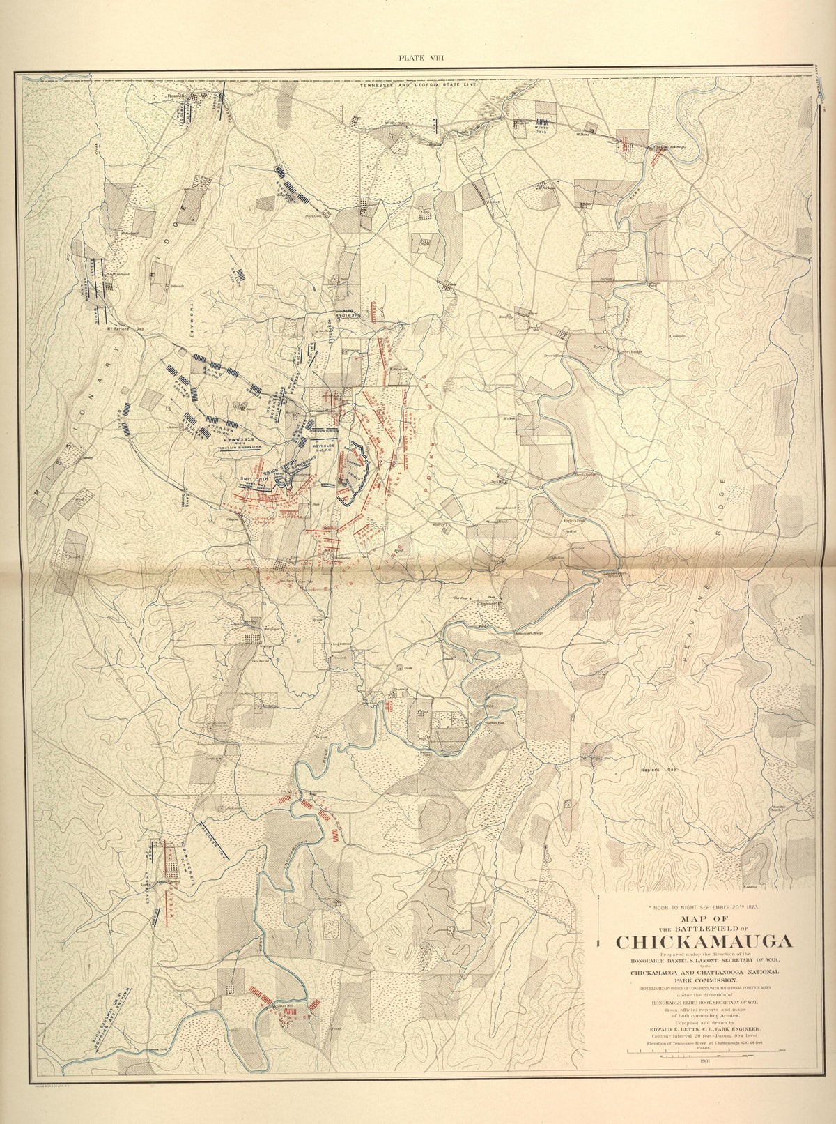Noon - Night, Sept. 20th, 1863 - Battlefield of Chickamauga from Atlas of the Battlefields of Chickamauga, Chattanooga, and Vicinity 1901 by Relic Map Company