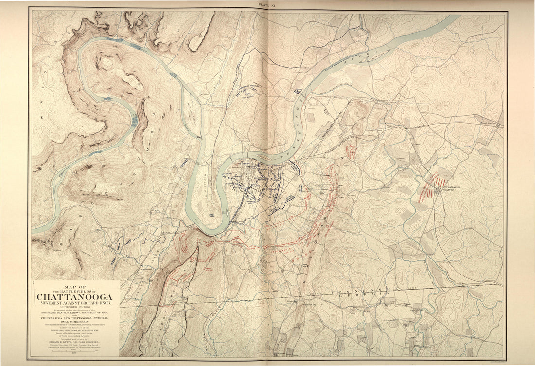 This old map of Chattanooga, Chickamauga, Georgia, Tennessee, was created by United States. Chickamauga and Chattanooga National Park Commission in 1901
