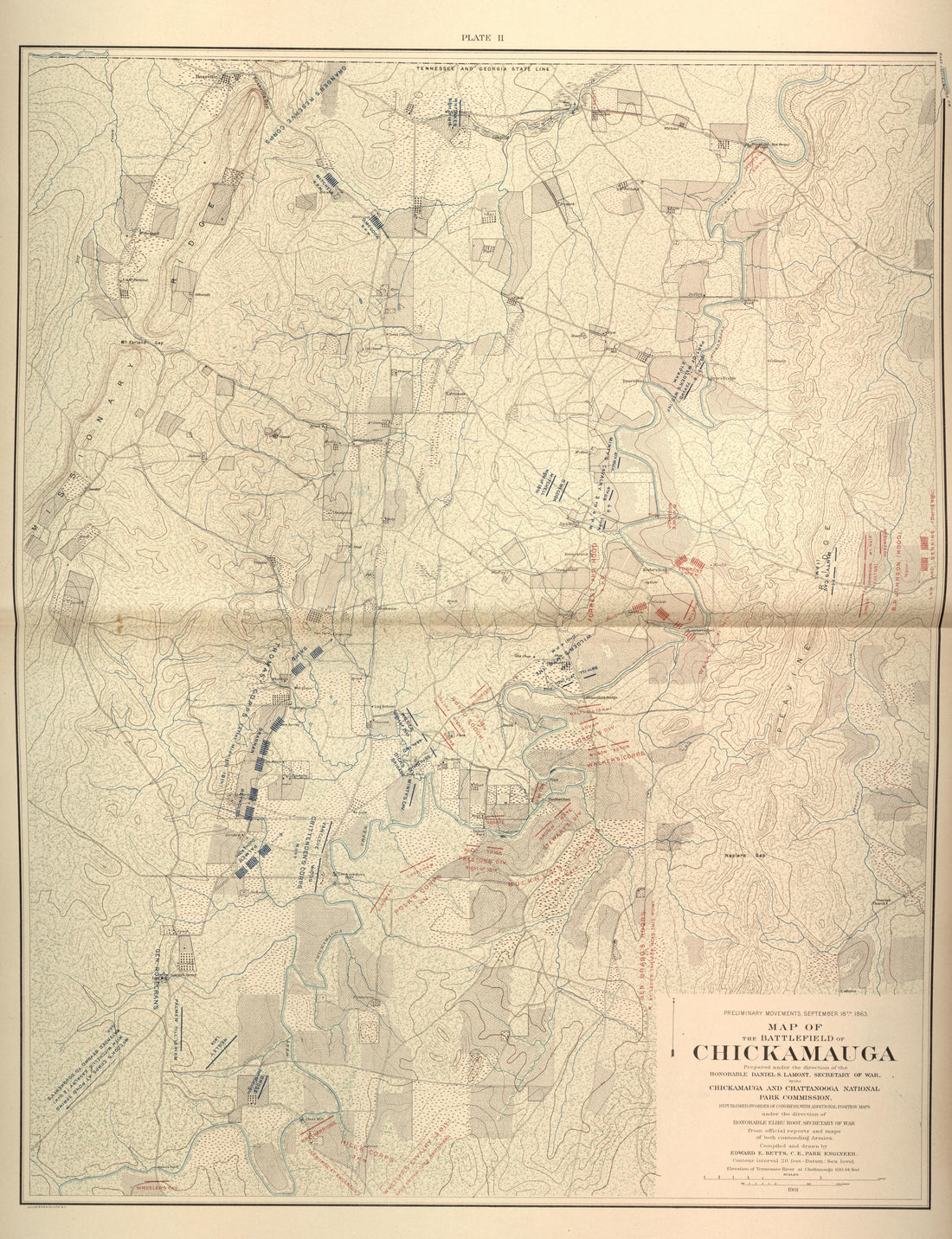 This old map of Chattanooga, Chickamauga, Georgia, Tennessee, was created by United States. Chickamauga and Chattanooga National Park Commission in 1901